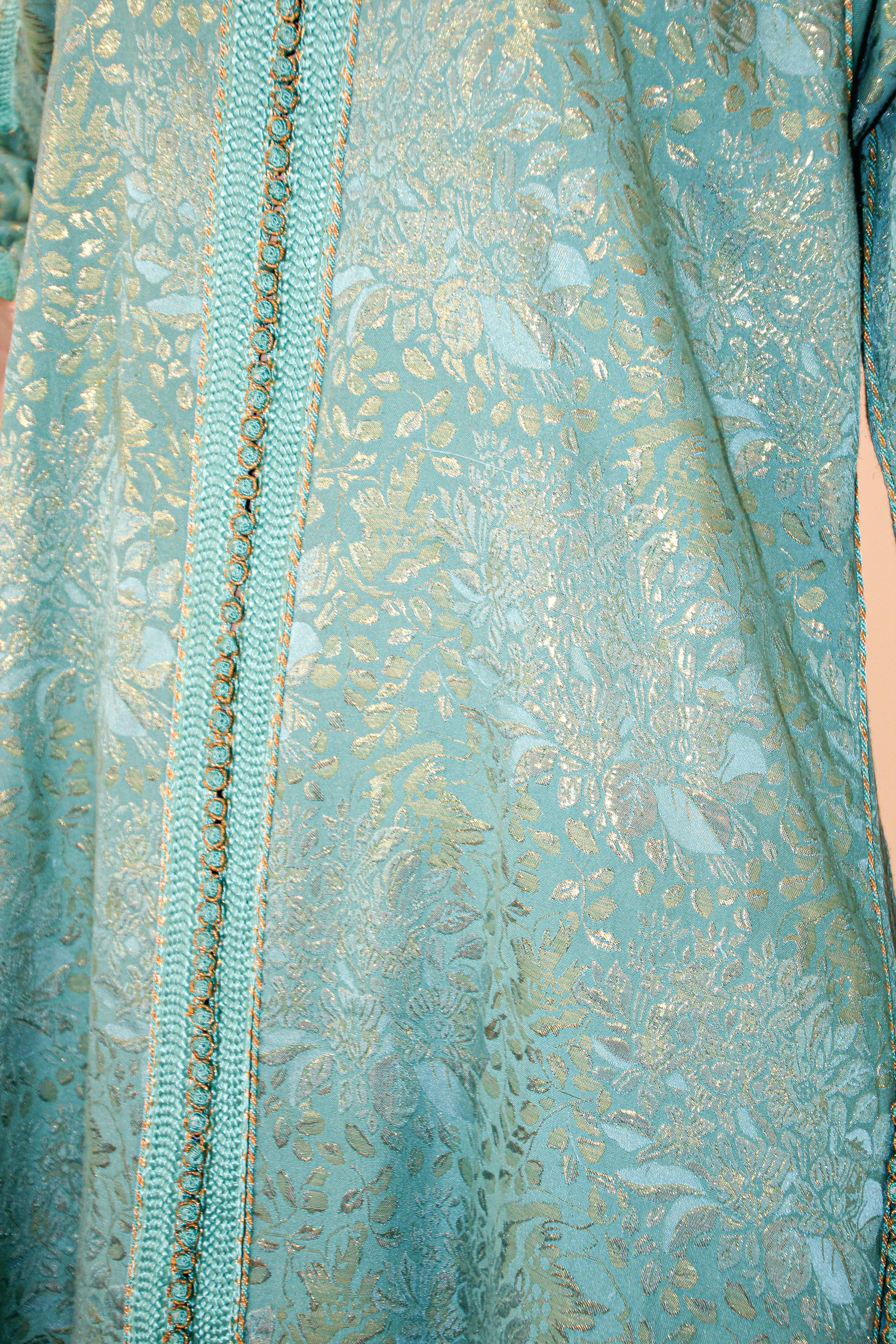 Elegant Moroccan Caftan with Metallic Blue Silk Brocade 9