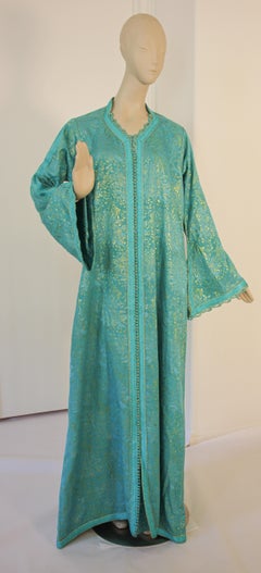 Vintage Moroccan Caftan with Metallic Blue Silk Brocade