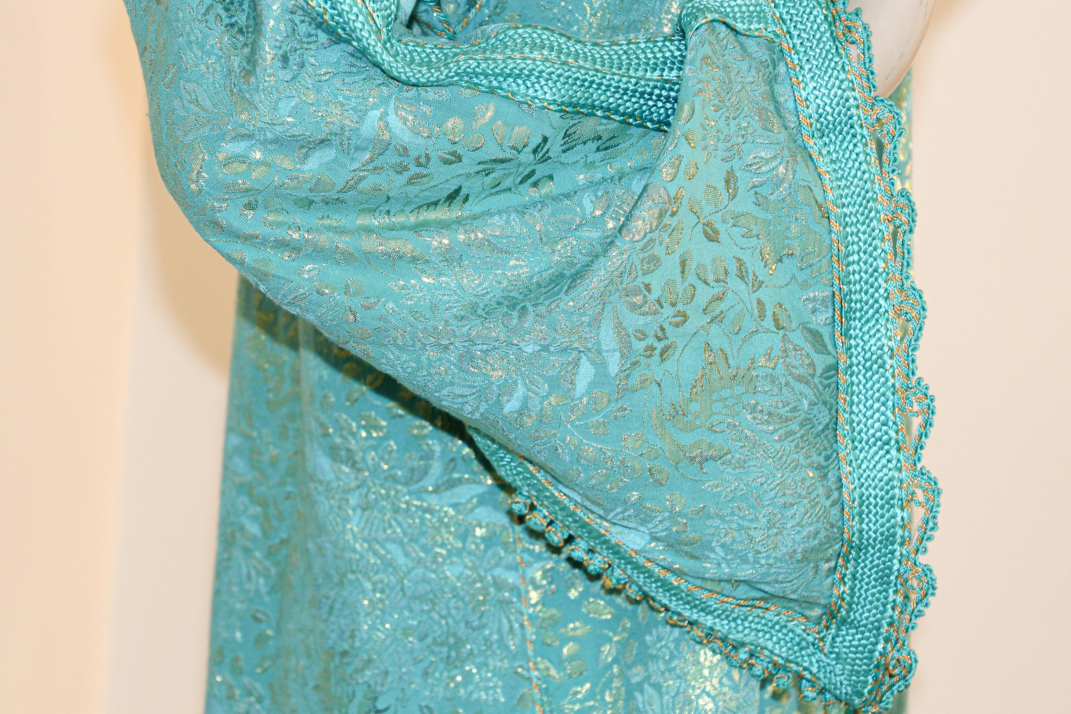 20th Century Elegant Moroccan Caftan with Metallic Blue Silk Brocade