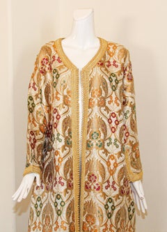 Elegant Moroccan Damask Metallic Floral Caftan