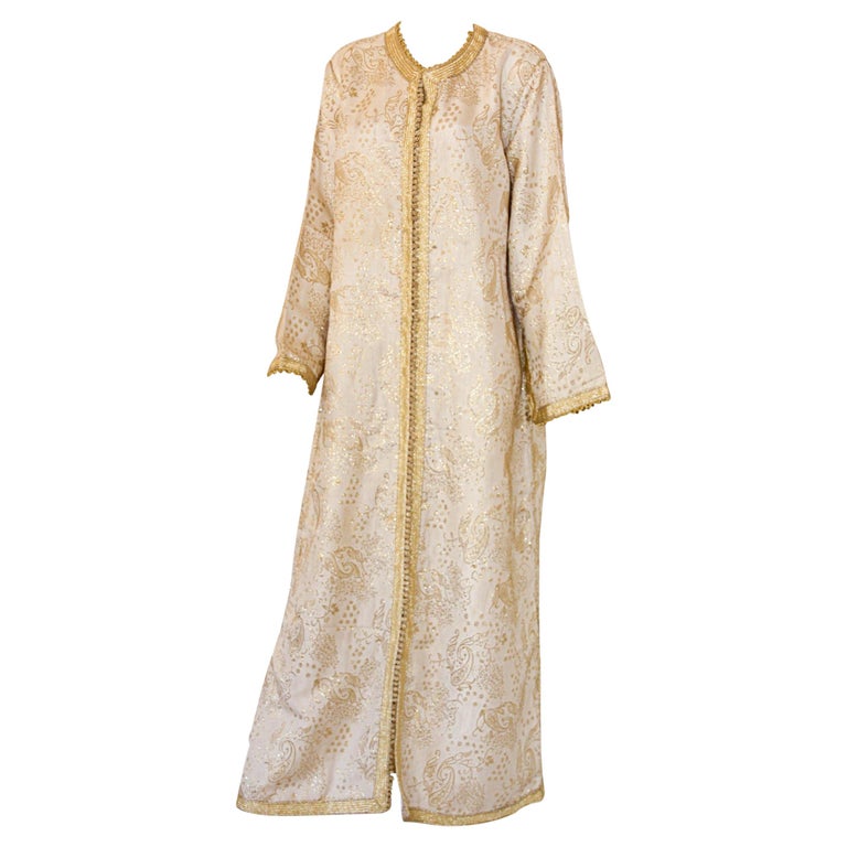 green emerald velvet dress Vintage Moroccan Kaftan White and Gold Metallic Floral Brocade Caftan