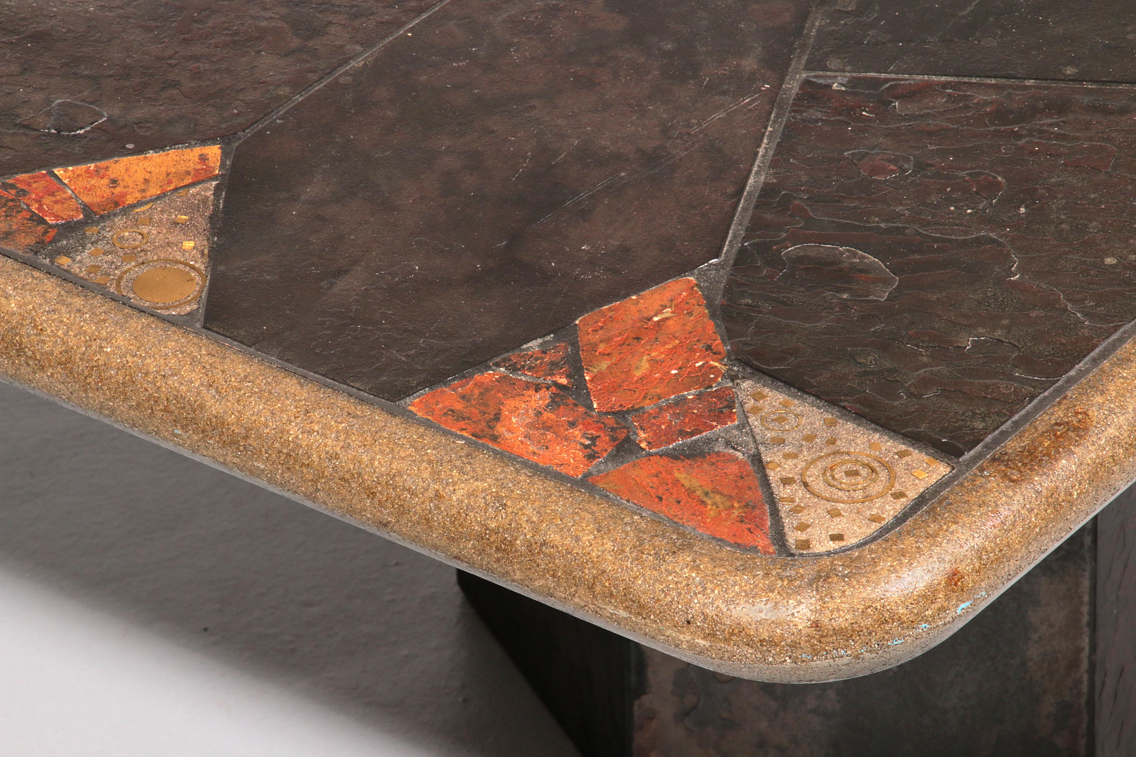 Scandinavian Elegant Mosaic Stone Coffee Table in the Style of Paul Kingma – Brass & Natural For Sale