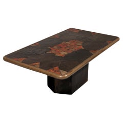 Elegant Mosaic Stone Coffee Table in the Style of Paul Kingma – Brass & Natural