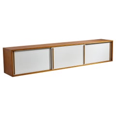 Mid-Century Modern Wall-Mounted Sideboard in Walnut with White Panels 1960s
