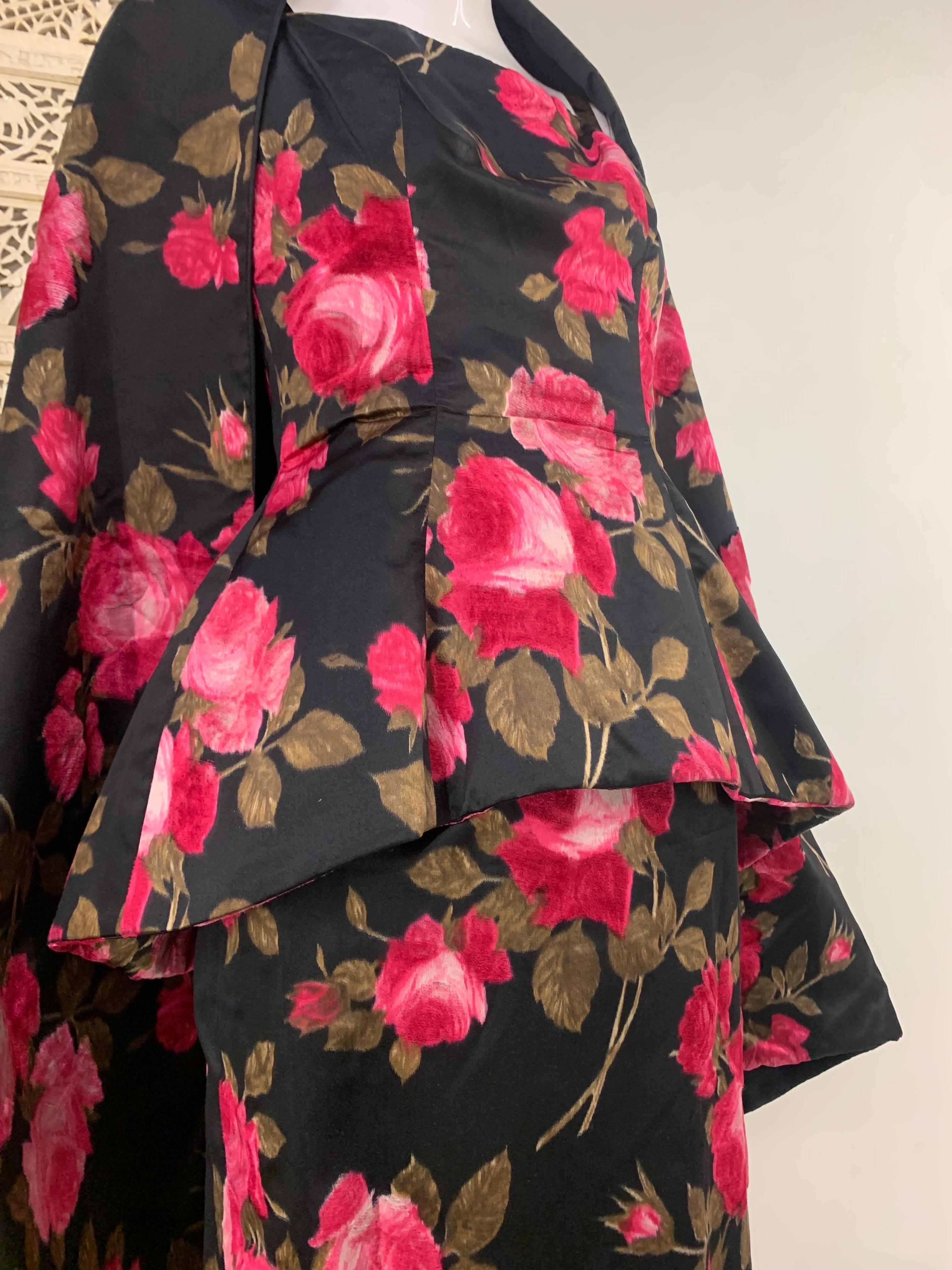 Elegant Mr. Blackwell 50s Floral Column w/ Structured Peplum and Matching Stole:  A fantastic example of Mr. Blackwell's 1950s style with a fitted column silhouette and beautiful structured peplum! Strapless with a very structured bodice. Also