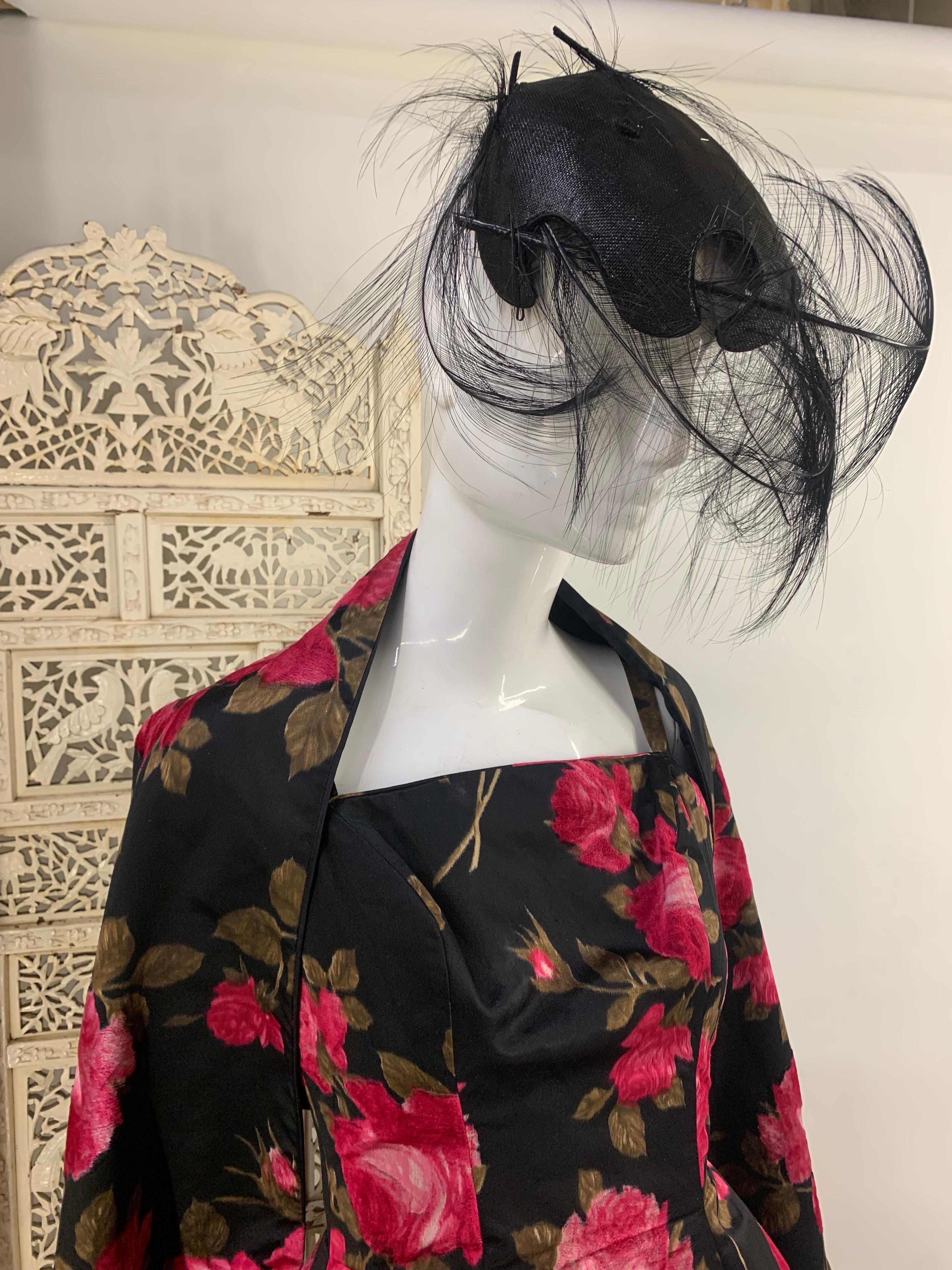 Elegant Mr. Blackwell 50s Floral Column w/ Structured Peplum w Matching Stole In Excellent Condition For Sale In Gresham, OR
