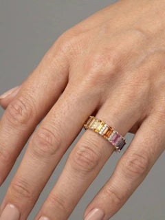 4.15ct Multi-Color Sapphire & Diamond 14K Yellow Gold Band Ring