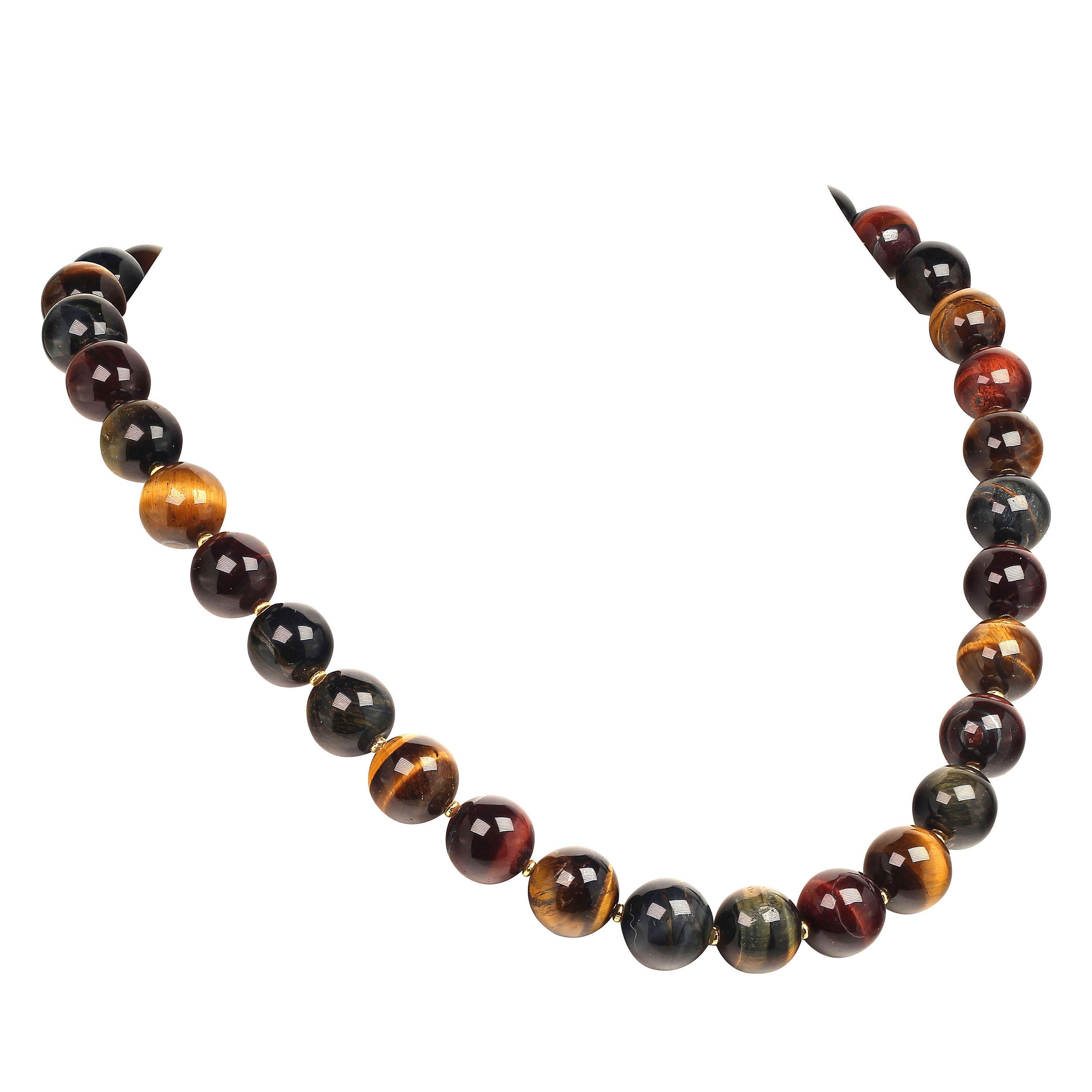 Jeweled Multi-Color Tiger's Eye and Rasberry Quartz Pendant Golden Necklace