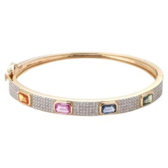 Elegant Multi-Gemstone 14K (Custom) Yellow Gold Diamond Bracelet
