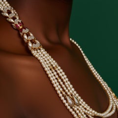 Elegant Multi-Strand Pearl Necklace, 18K Gold, Diamonds & Rubies, 2026