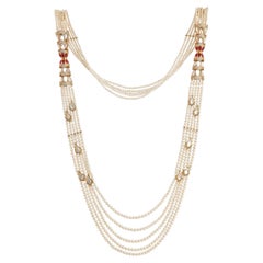 Elegant Multi-Strand Pearl Necklace, 18K Gold, Diamonds & Rubies, 2026
