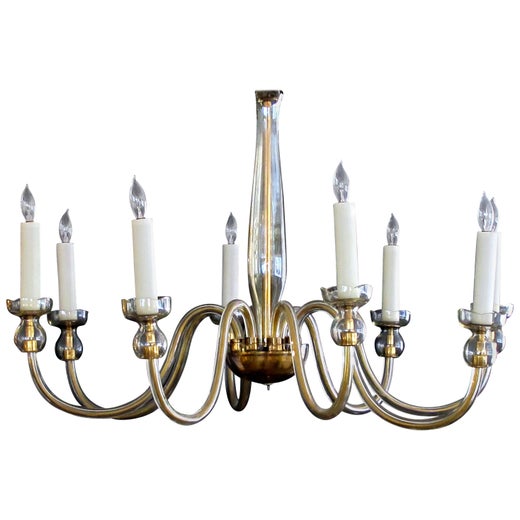 Elegant Murano 1950s Champagne Colored Glass 8 Light Chandelier