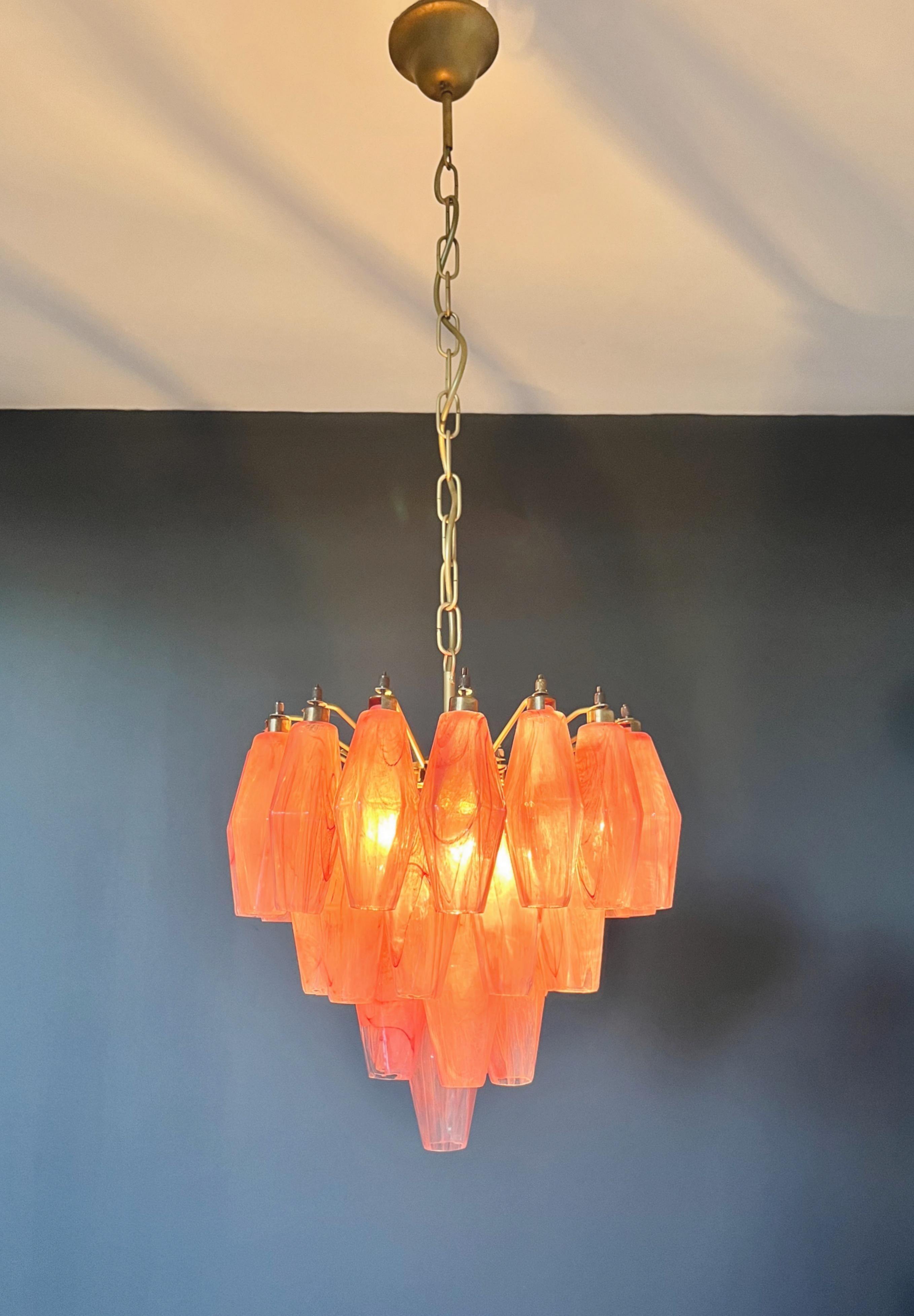 Elegant Murano alabaster pink Poliedri Chandelier - Carlo Scarpa design in vendita 7