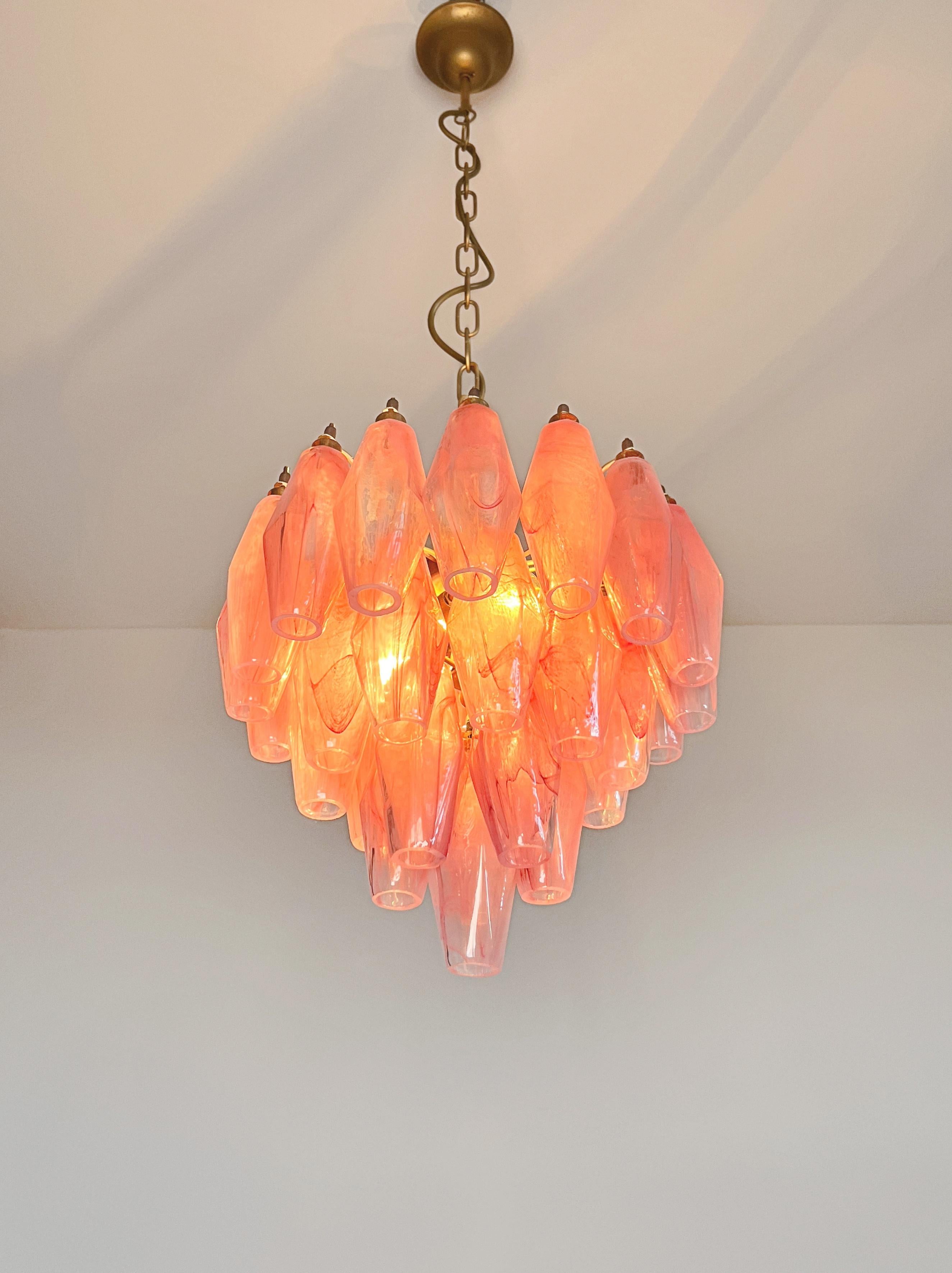 Elegant Murano alabaster pink Poliedri Chandelier - Carlo Scarpa design in vendita 11