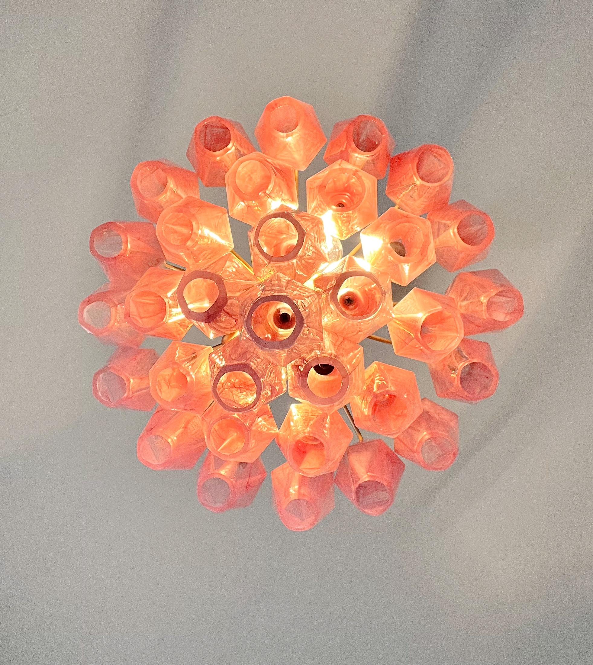 Elegant Murano alabaster pink Poliedri Chandelier - Carlo Scarpa design in vendita 12