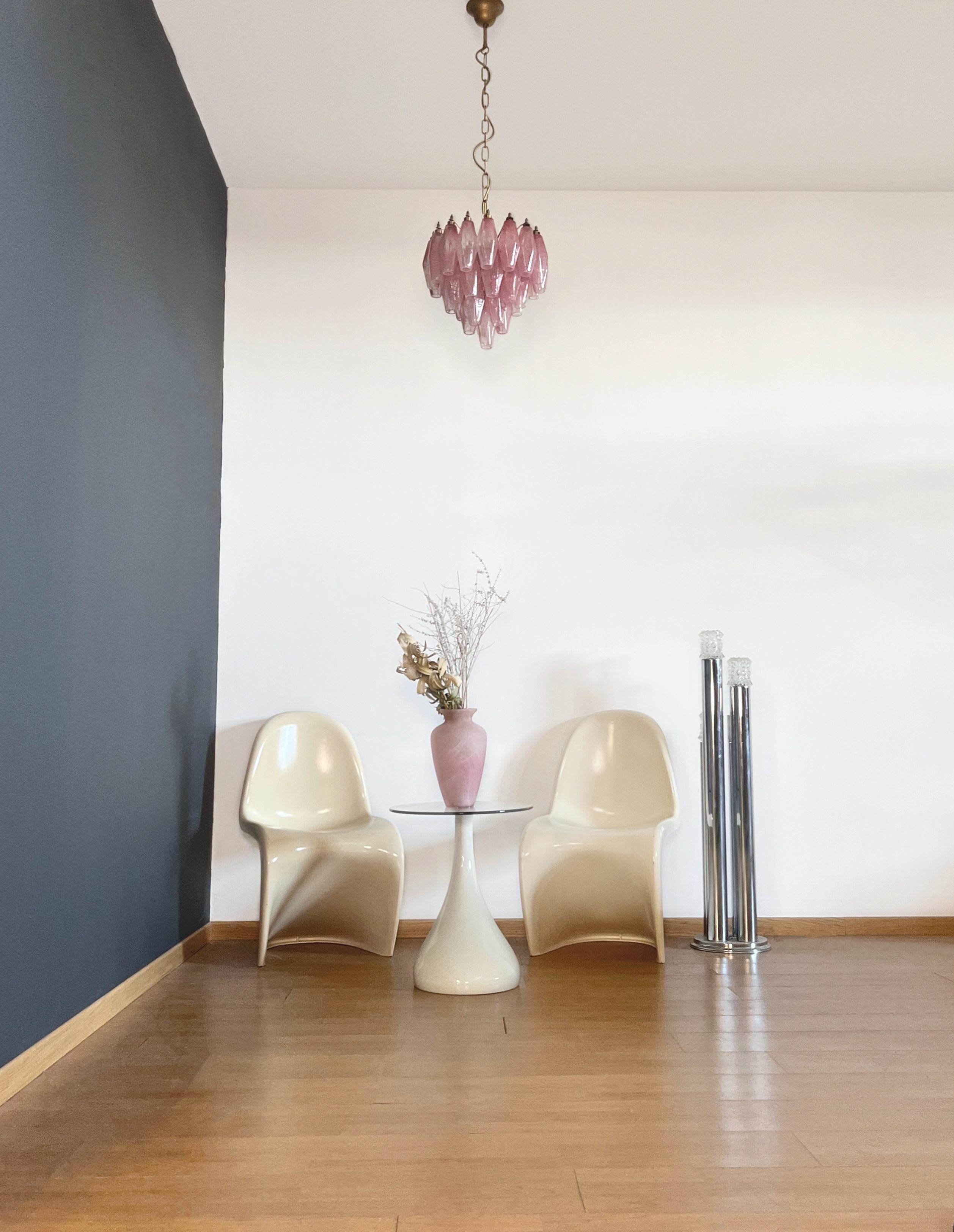 Italian Elegant Murano alabaster pink Poliedri Chandelier - Carlo Scarpa design in vendita