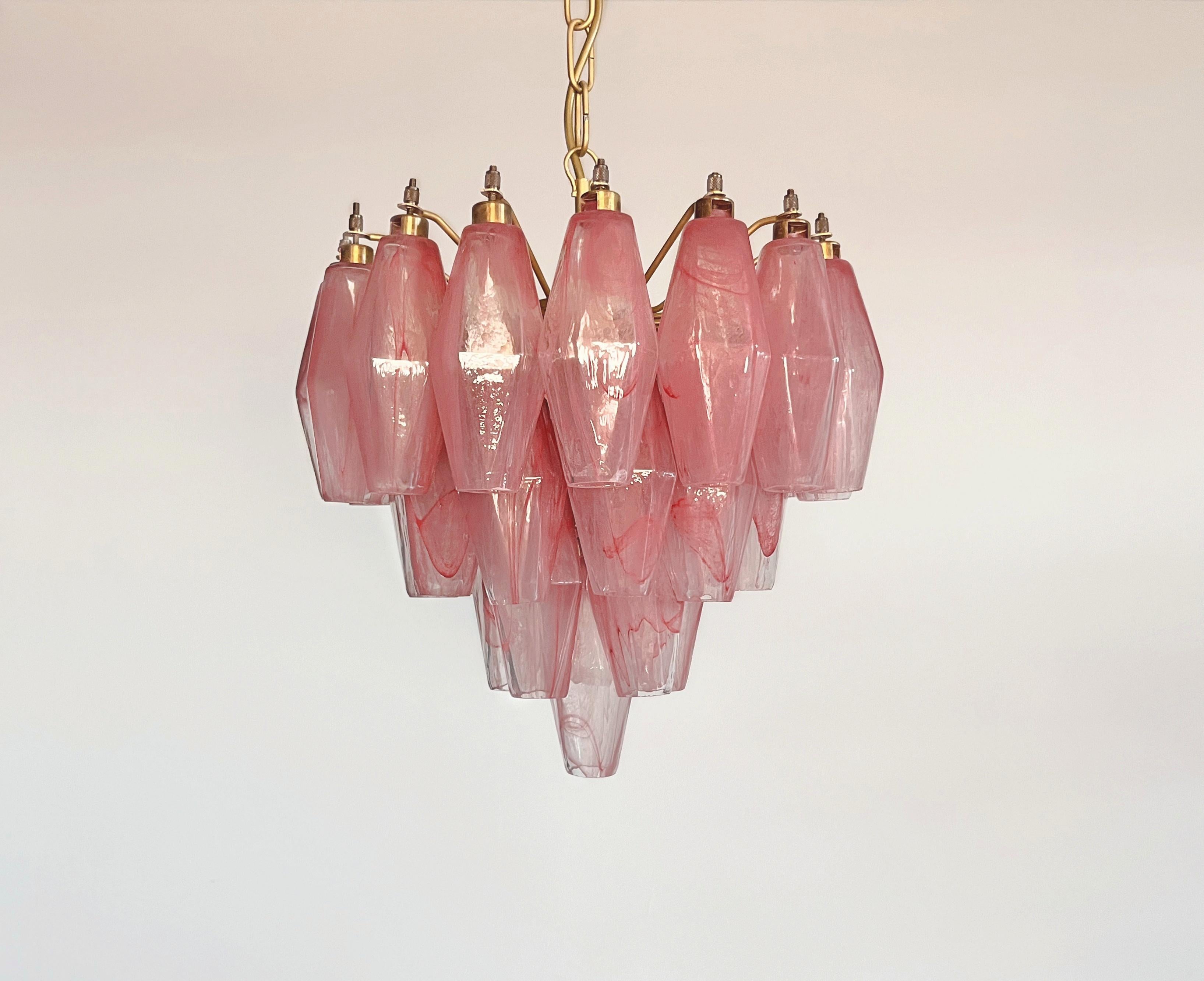 Elegant Murano alabaster pink Poliedri Chandelier - Carlo Scarpa design in vendita 1