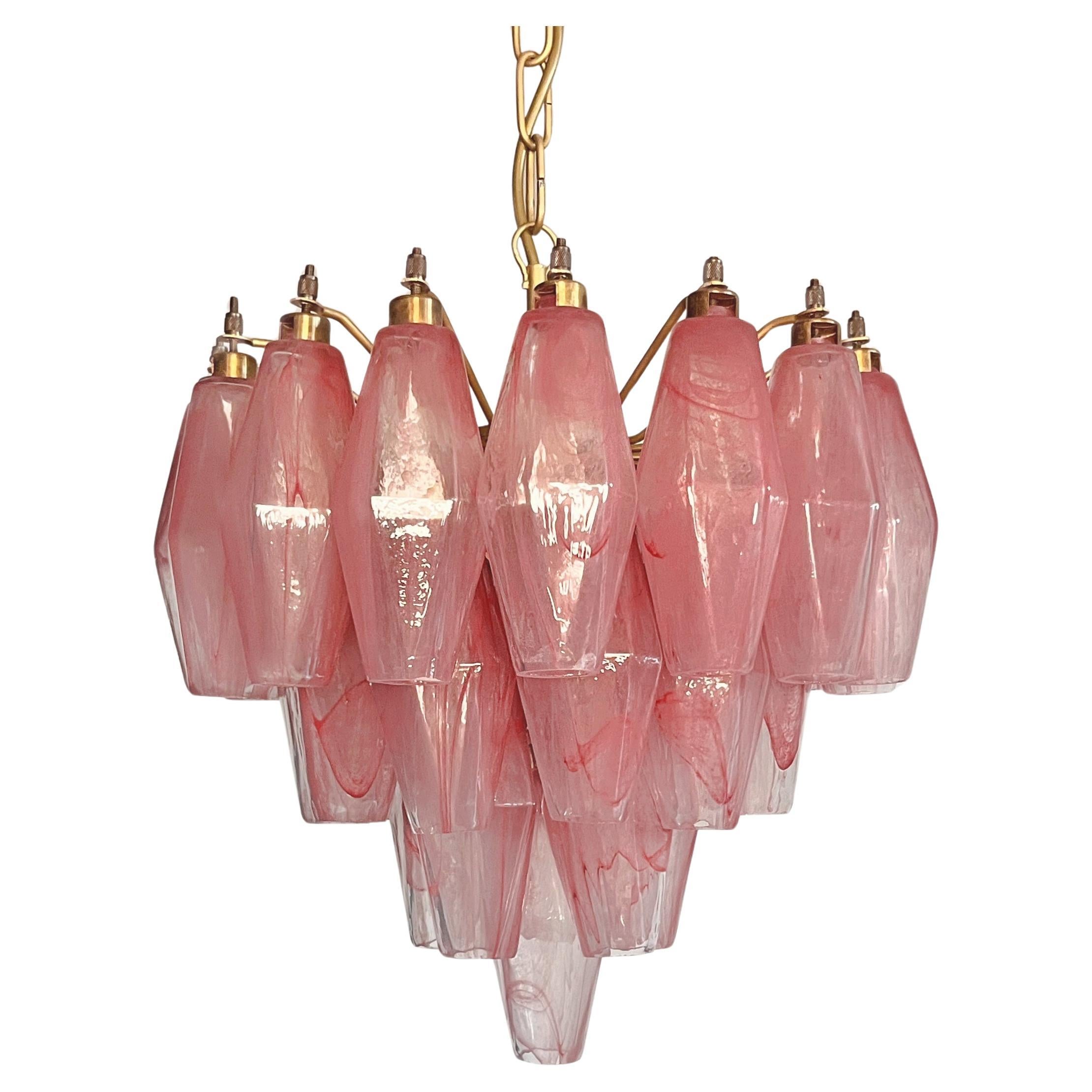 Elegant Murano alabaster pink Poliedri Chandelier - Carlo Scarpa design