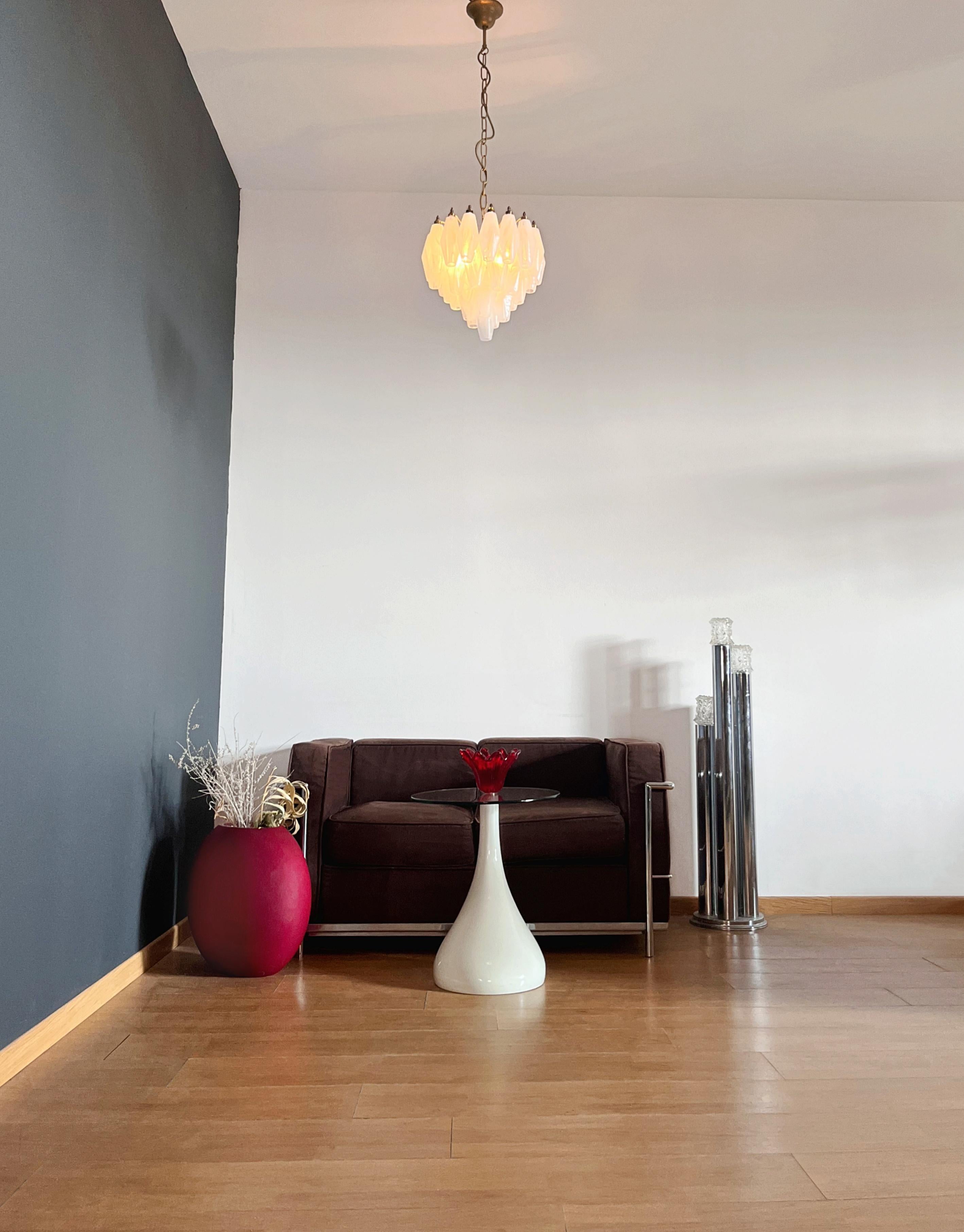 Elegant Murano alabaster white Poliedri Chandelier - Carlo Scarpa design For Sale 3