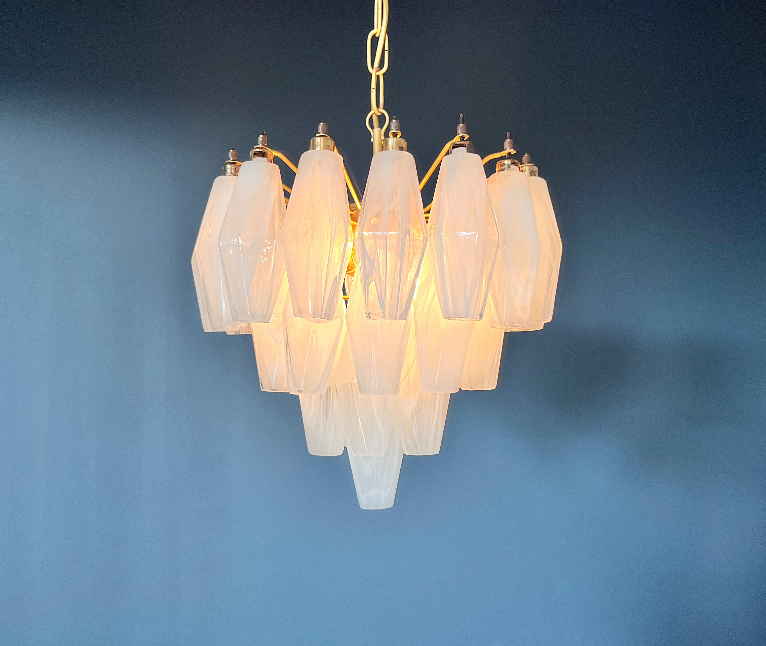 Elegant Murano alabaster white Poliedri Chandelier - Carlo Scarpa design For Sale 4
