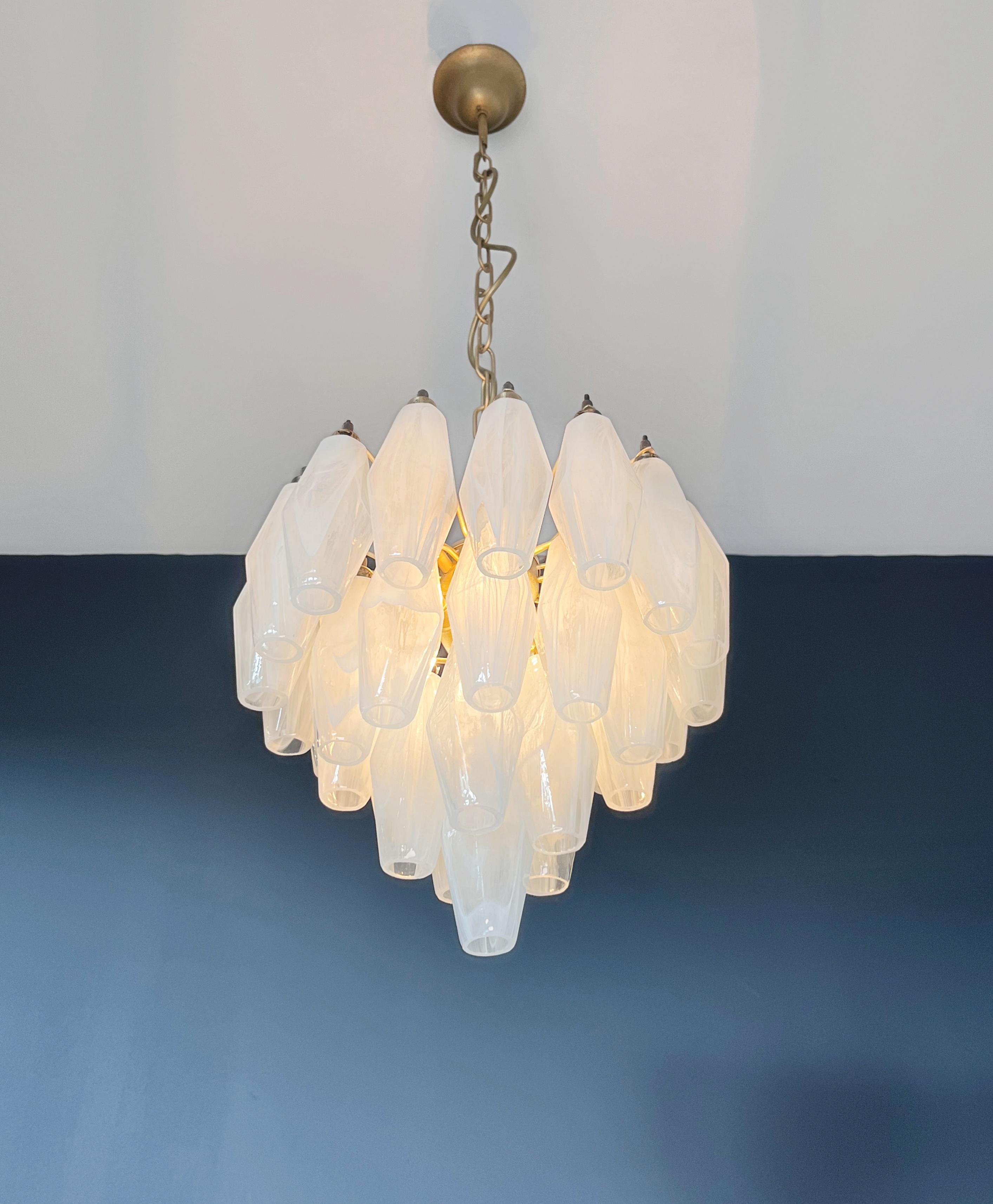 Elegant Murano alabaster white Poliedri Chandelier - Carlo Scarpa design For Sale 6