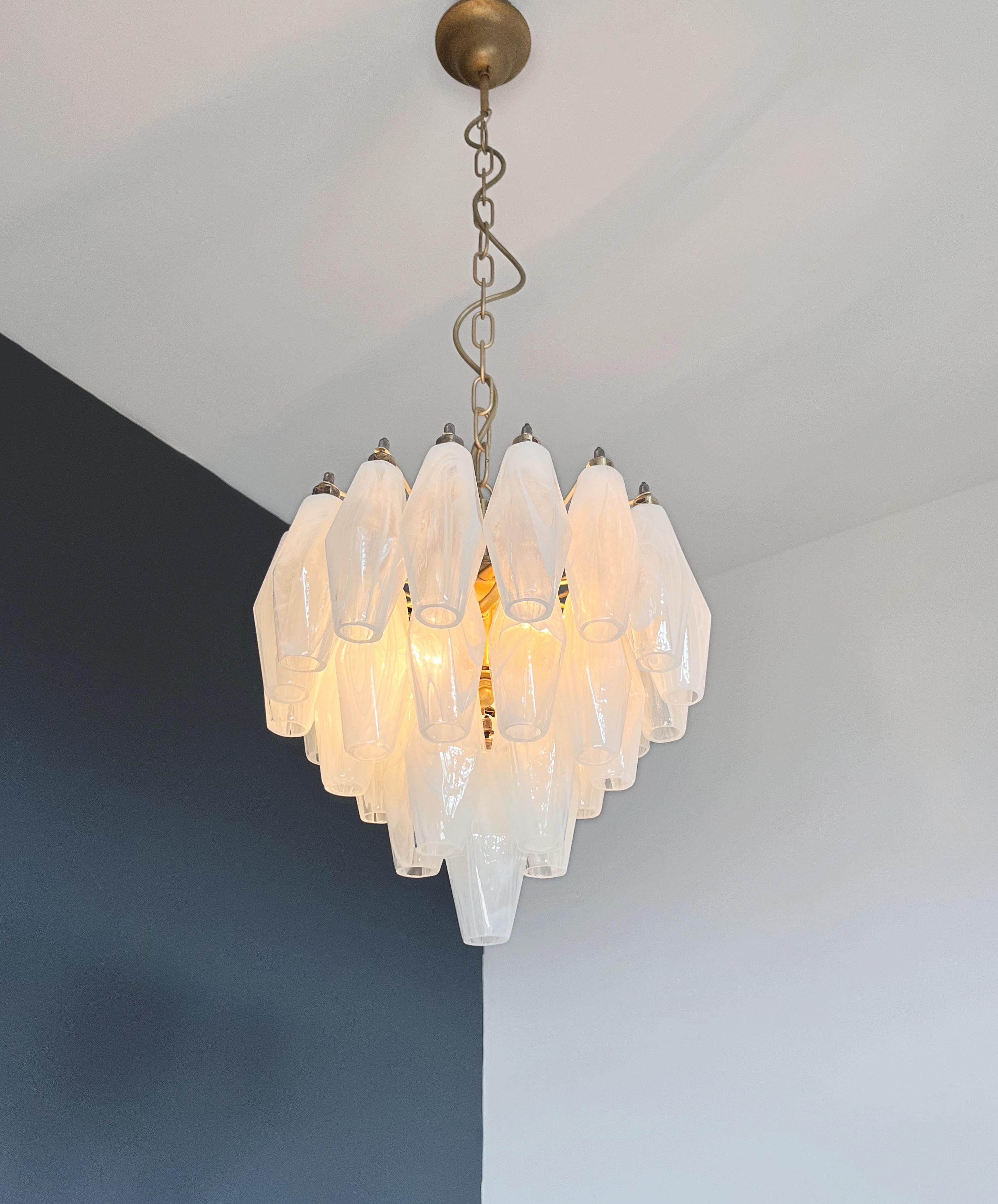 Elegant Murano alabaster white Poliedri Chandelier - Carlo Scarpa design For Sale 7