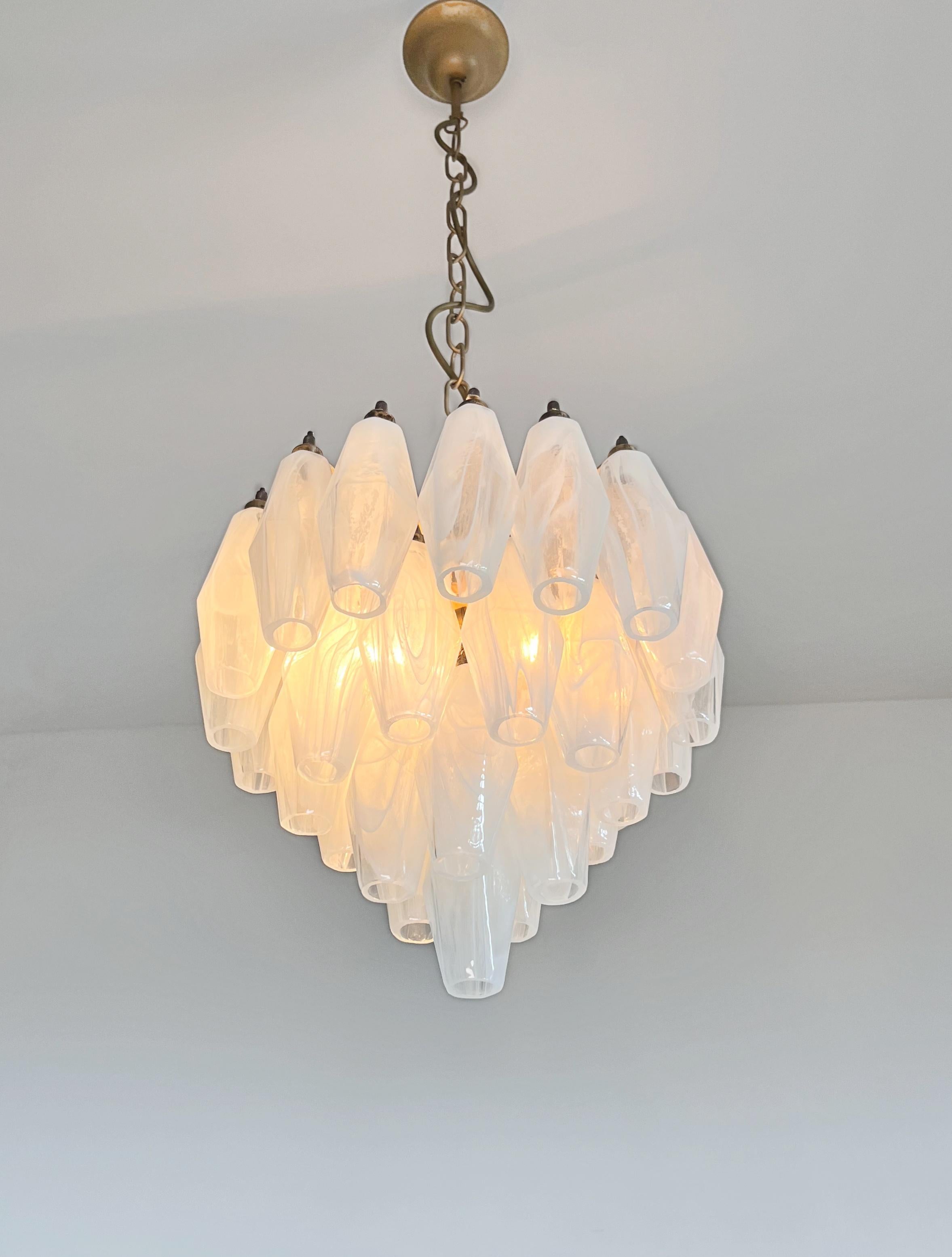 Elegant Murano alabaster white Poliedri Chandelier - Carlo Scarpa design For Sale 8