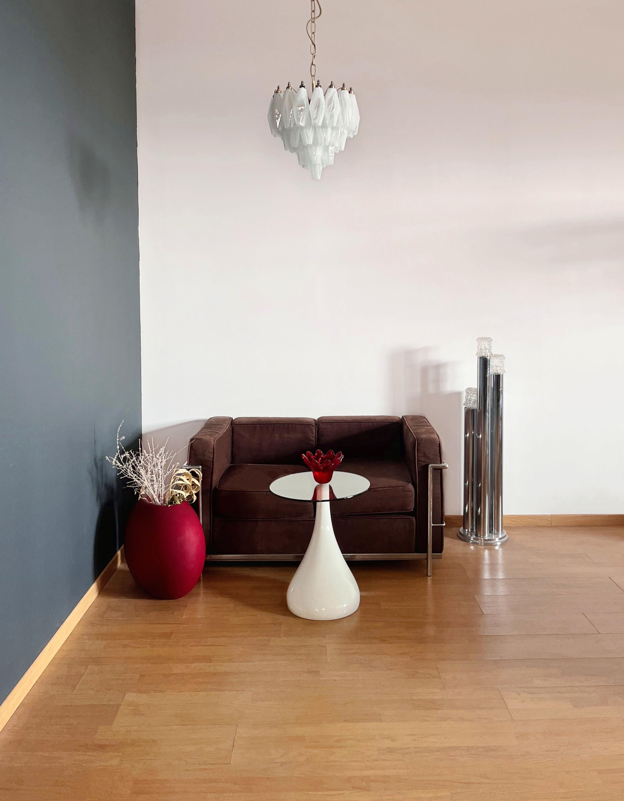 Mid-Century Modern Elegant Murano alabaster white Poliedri Chandelier - Carlo Scarpa design For Sale