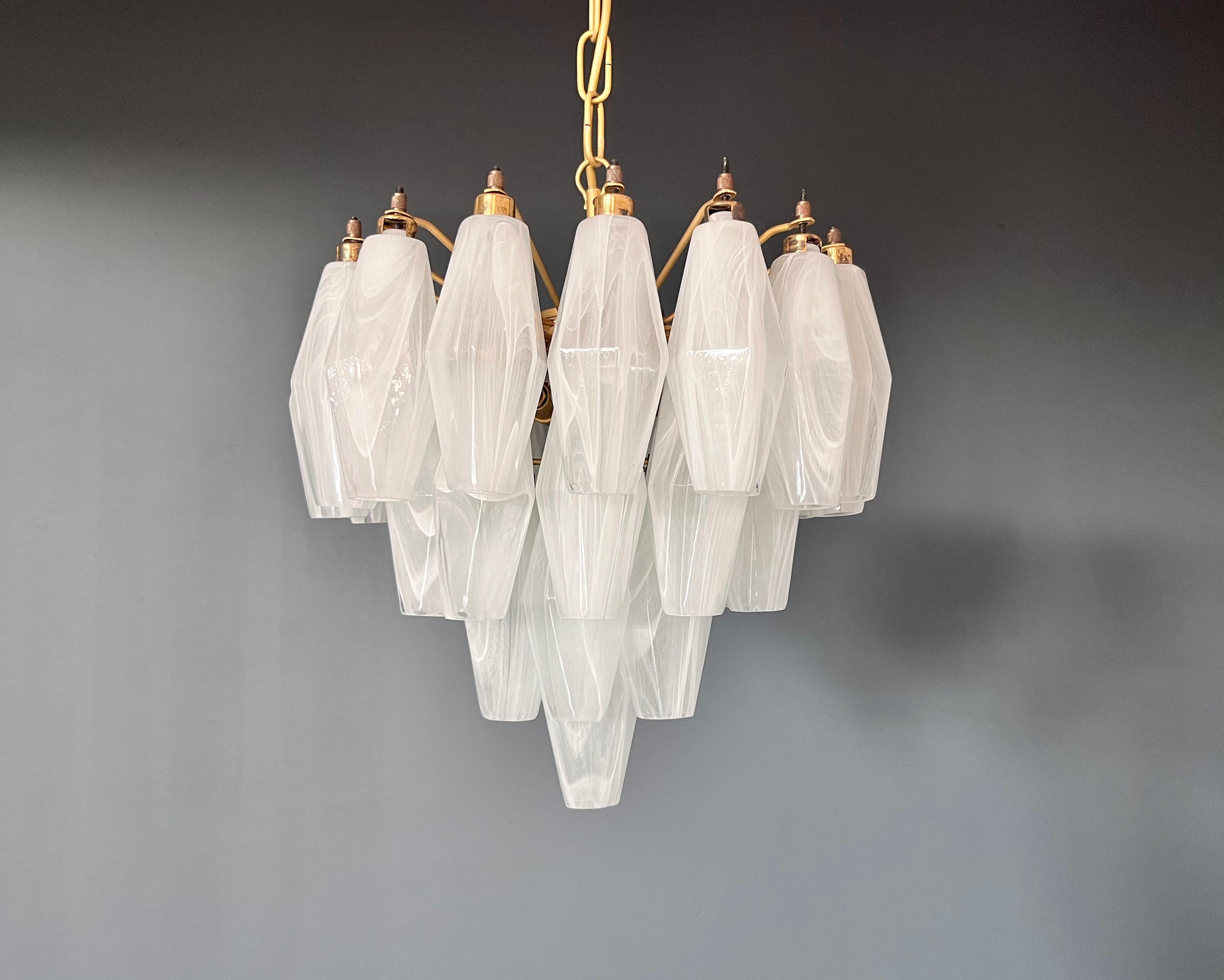 Italian Elegant Murano alabaster white Poliedri Chandelier - Carlo Scarpa design For Sale