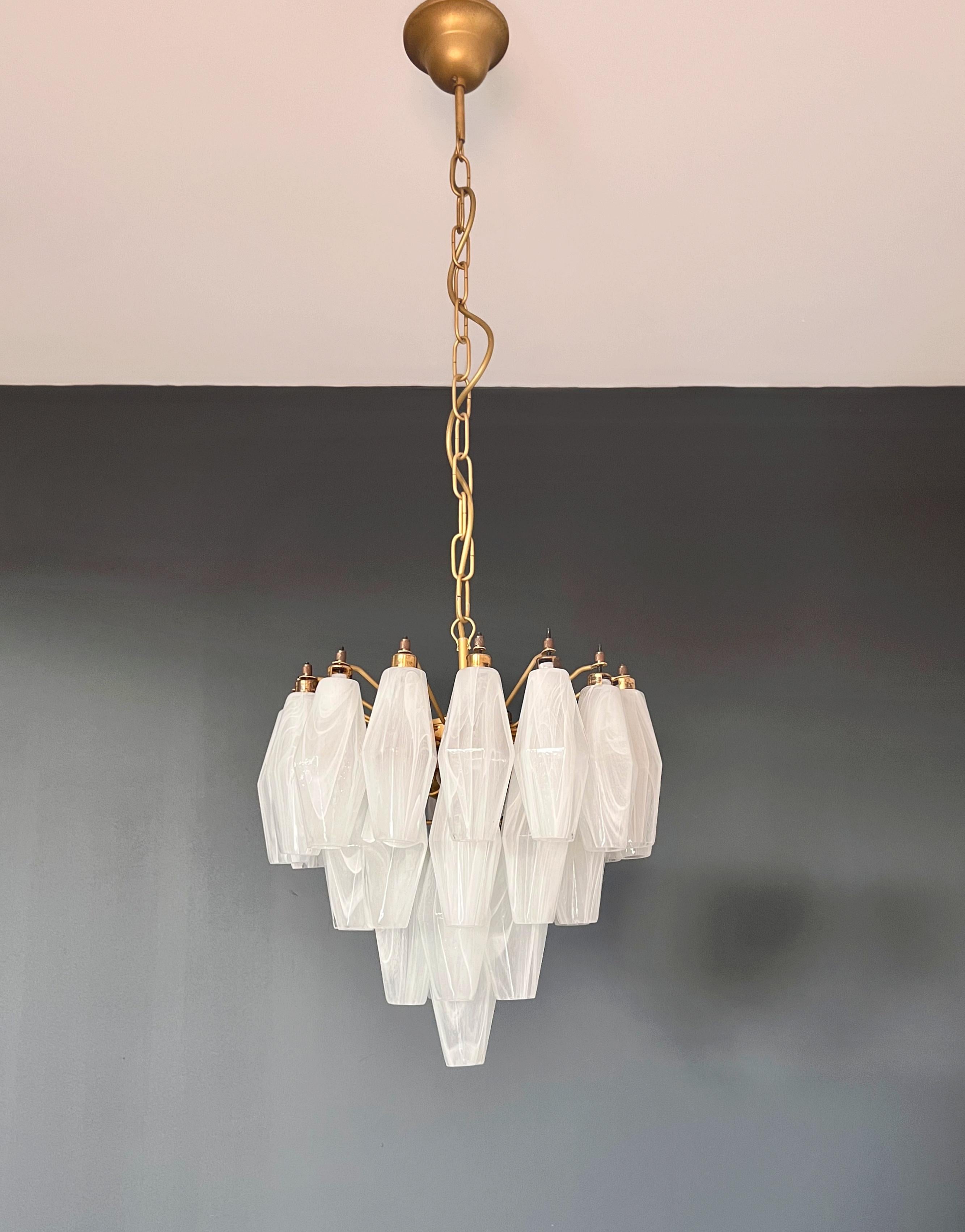 Galvanized Elegant Murano alabaster white Poliedri Chandelier - Carlo Scarpa design For Sale