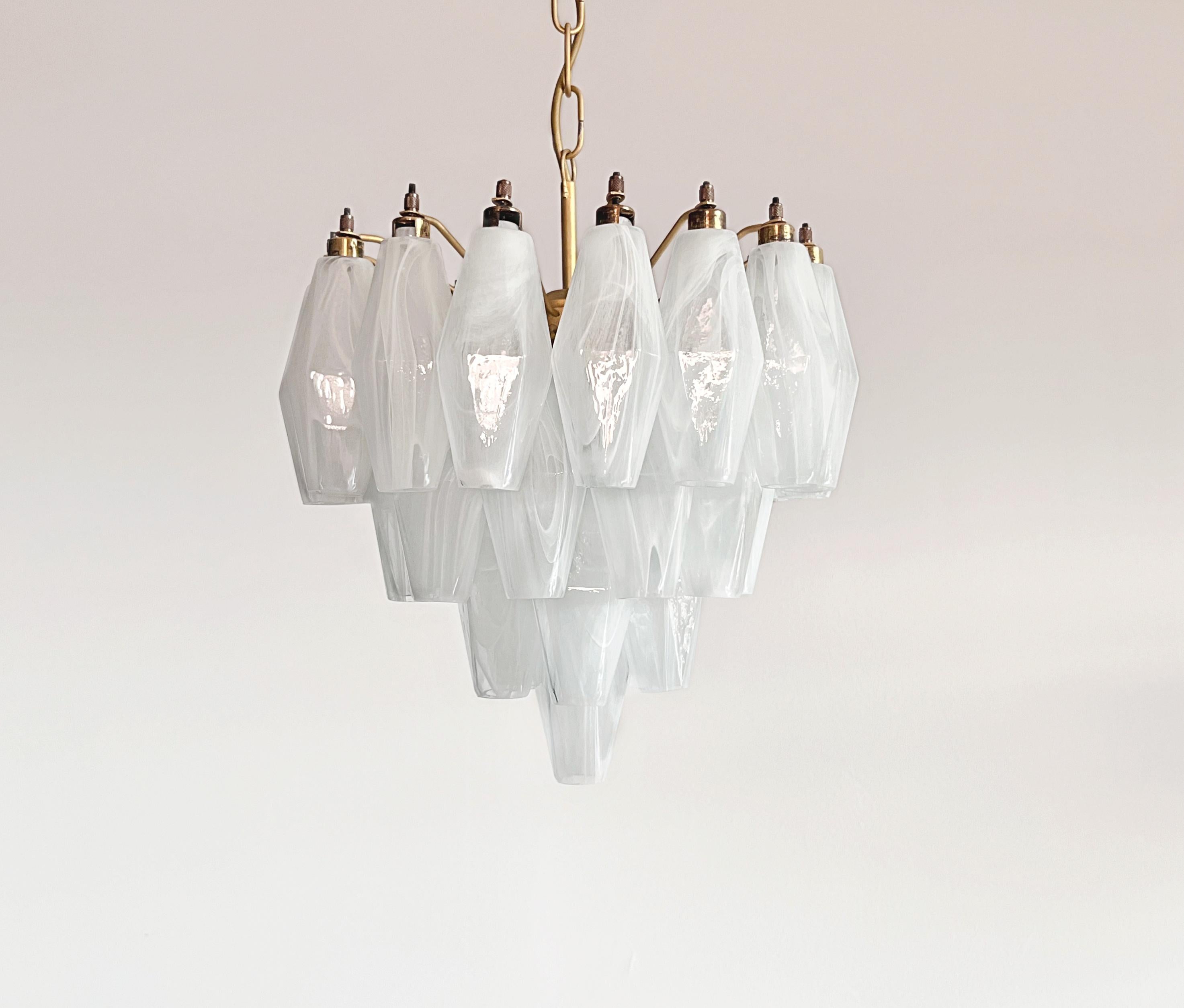 Blown Glass Elegant Murano alabaster white Poliedri Chandelier - Carlo Scarpa design For Sale