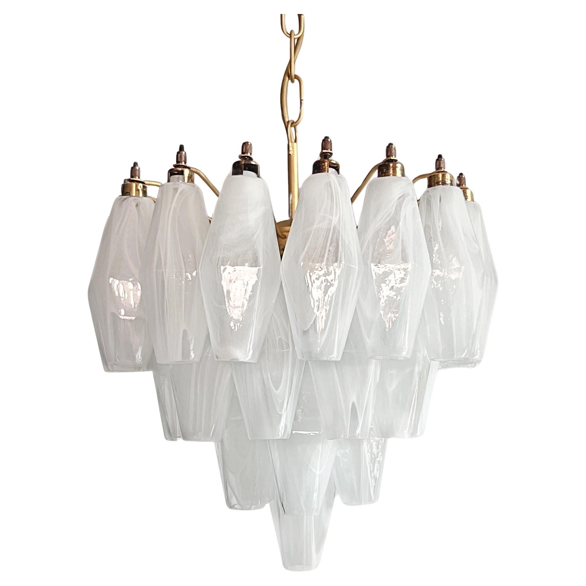 Elegant Murano alabaster white Poliedri Chandelier - Carlo Scarpa design For Sale