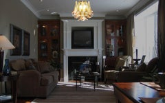 Elegante lámpara de techo de Murano - 32 pétalos de cristal ámbar y transparente