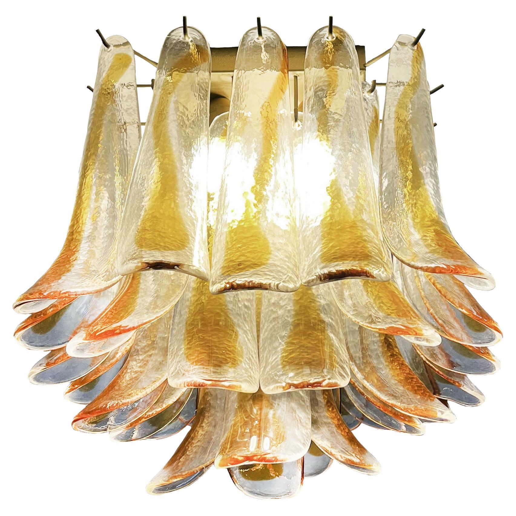 Elegant Murano ceiling lamp - 32 amber and clear glass petals