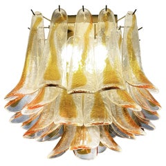 Elegant Murano ceiling lamp - 32 amber and clear glass petals