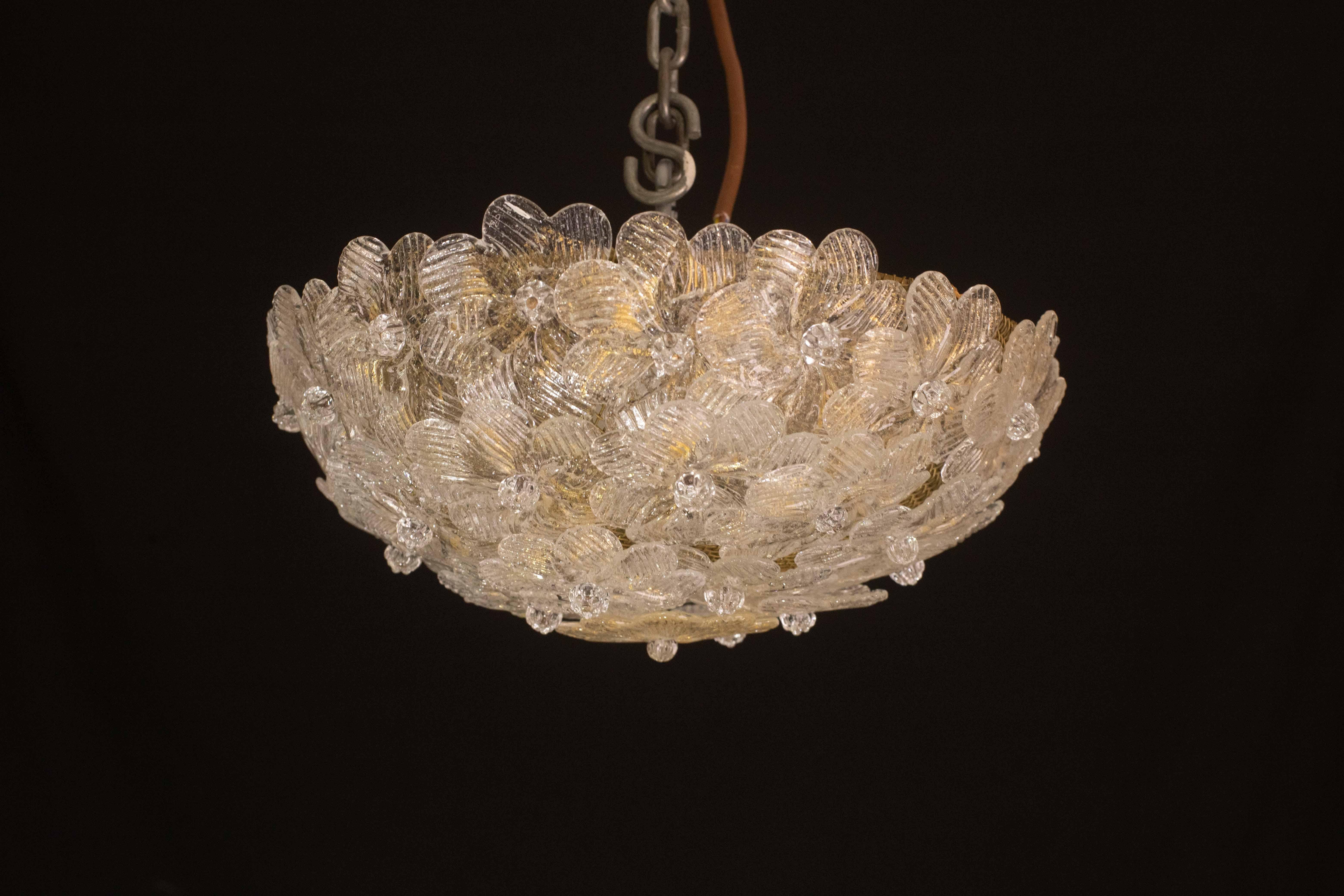 Elegante Lámpara de Techo de Murano Flor Dorada y Trasparente de Seguso para Venini en venta 4