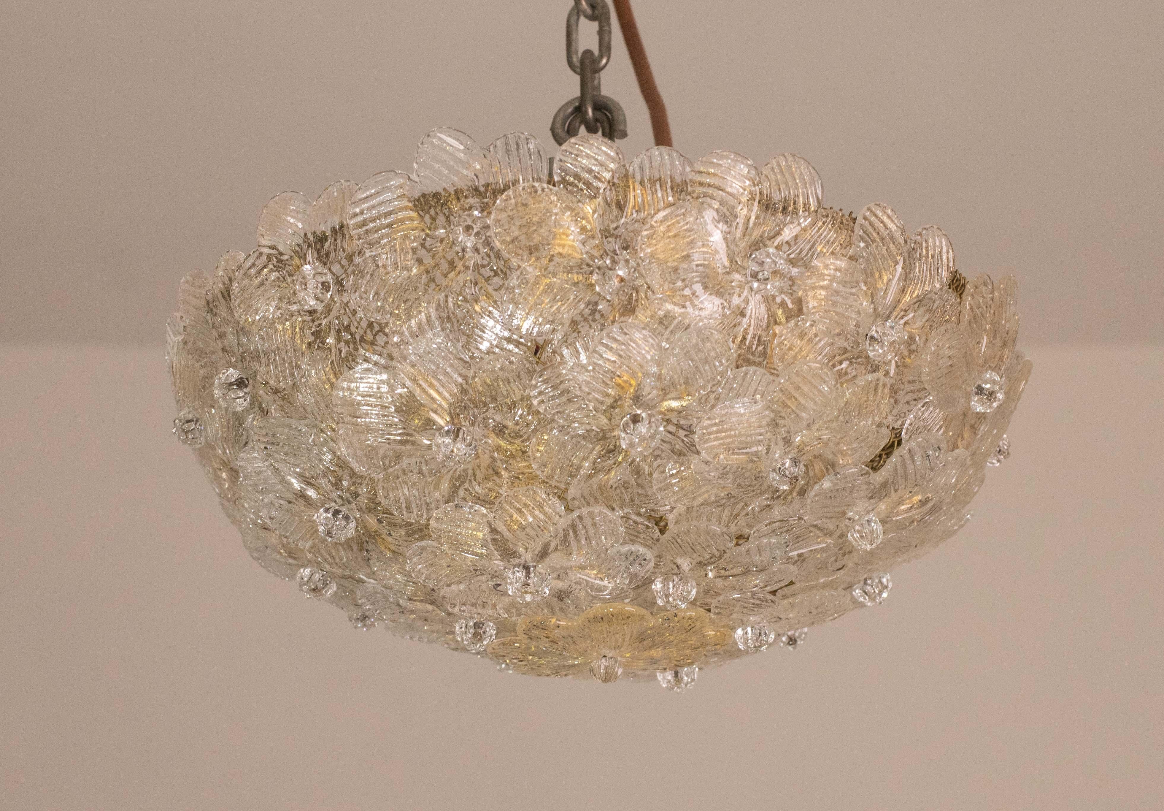 Elegante Lámpara de Techo de Murano Flor Dorada y Trasparente de Seguso para Venini en venta 5
