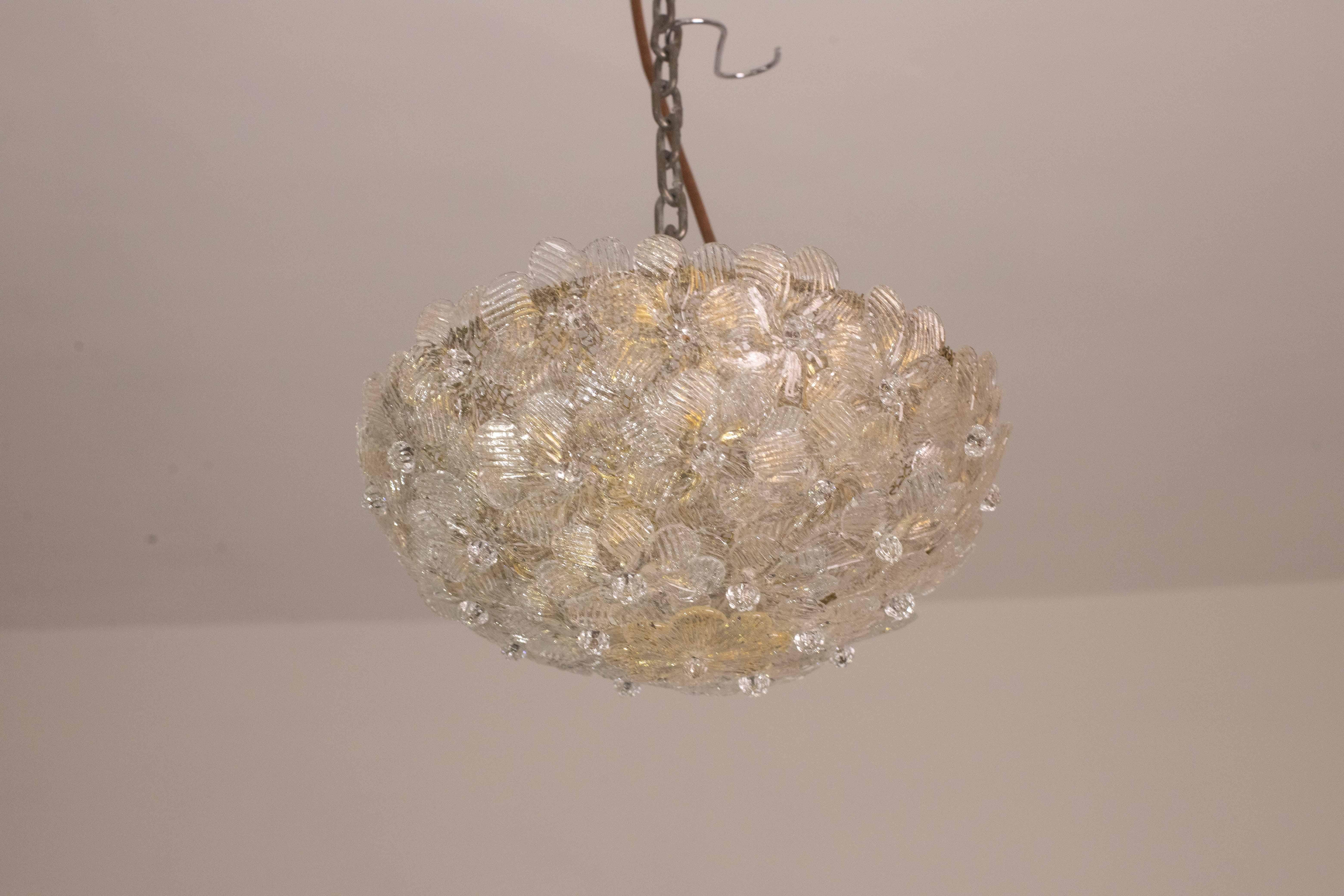 Elegante Lámpara de Techo de Murano Flor Dorada y Trasparente de Seguso para Venini en venta 6