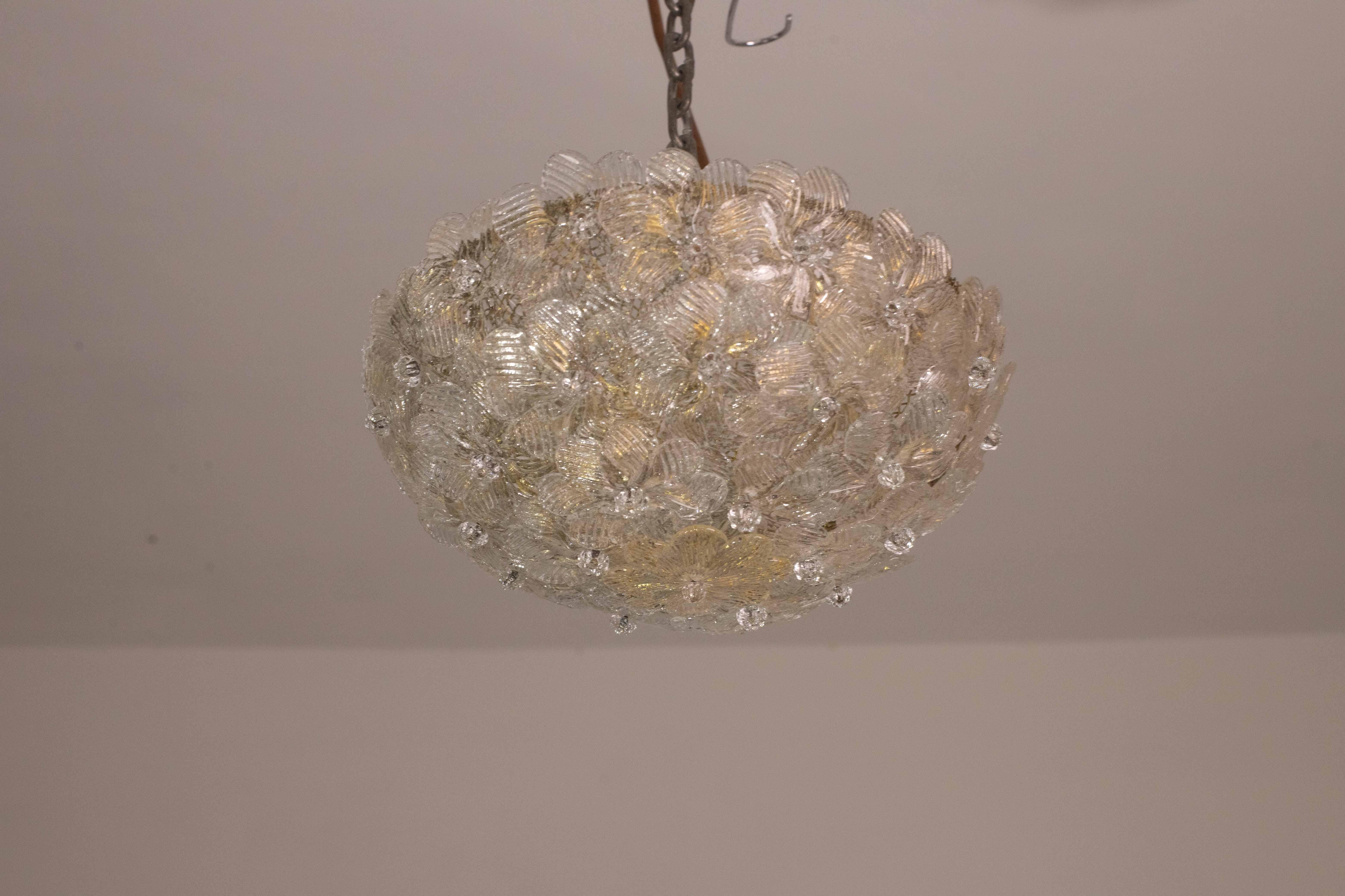 Elegante Lámpara de Techo de Murano Flor Dorada y Trasparente de Seguso para Venini en venta 7