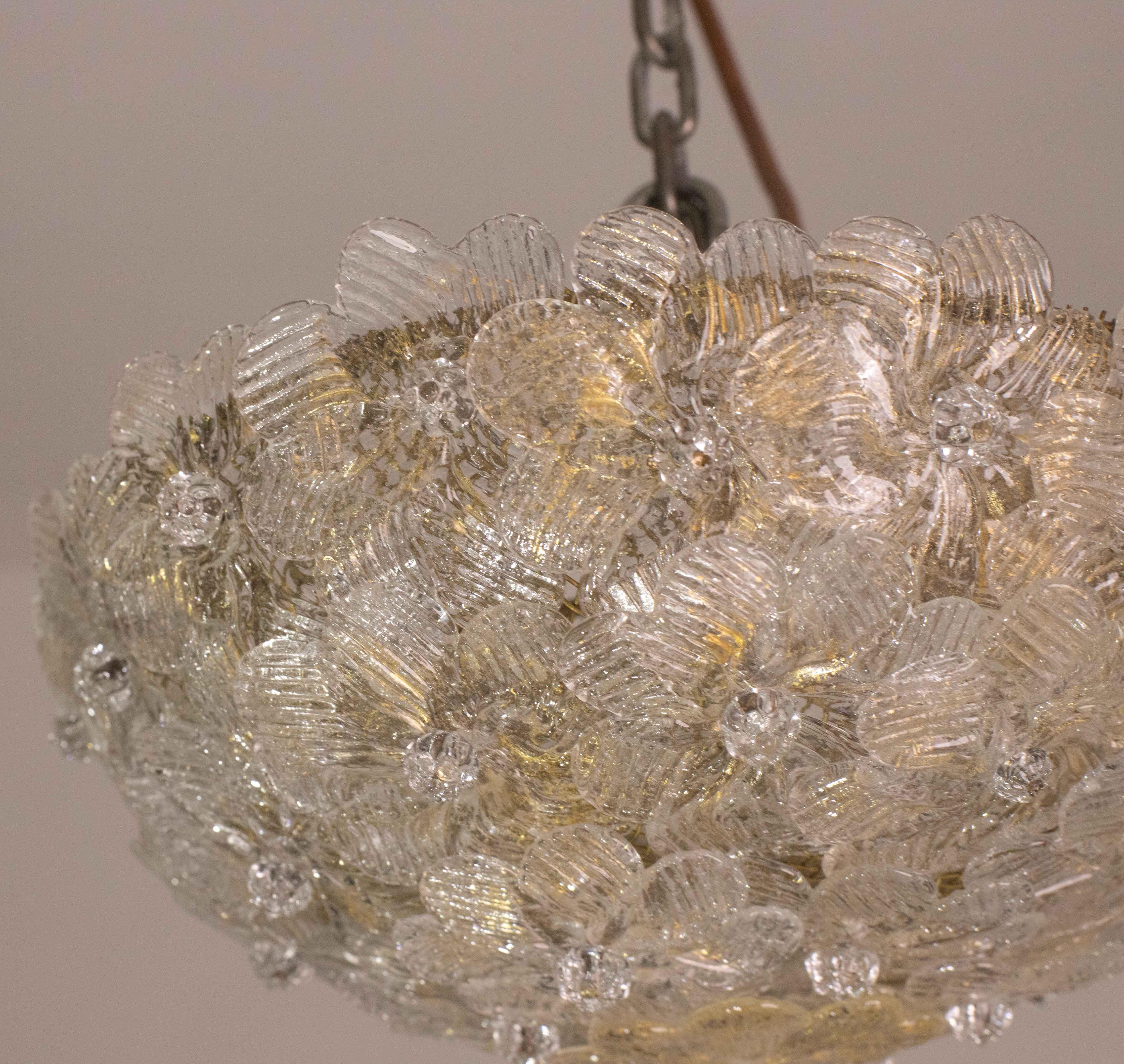 Elegante Lámpara de Techo de Murano Flor Dorada y Trasparente de Seguso para Venini en venta 8