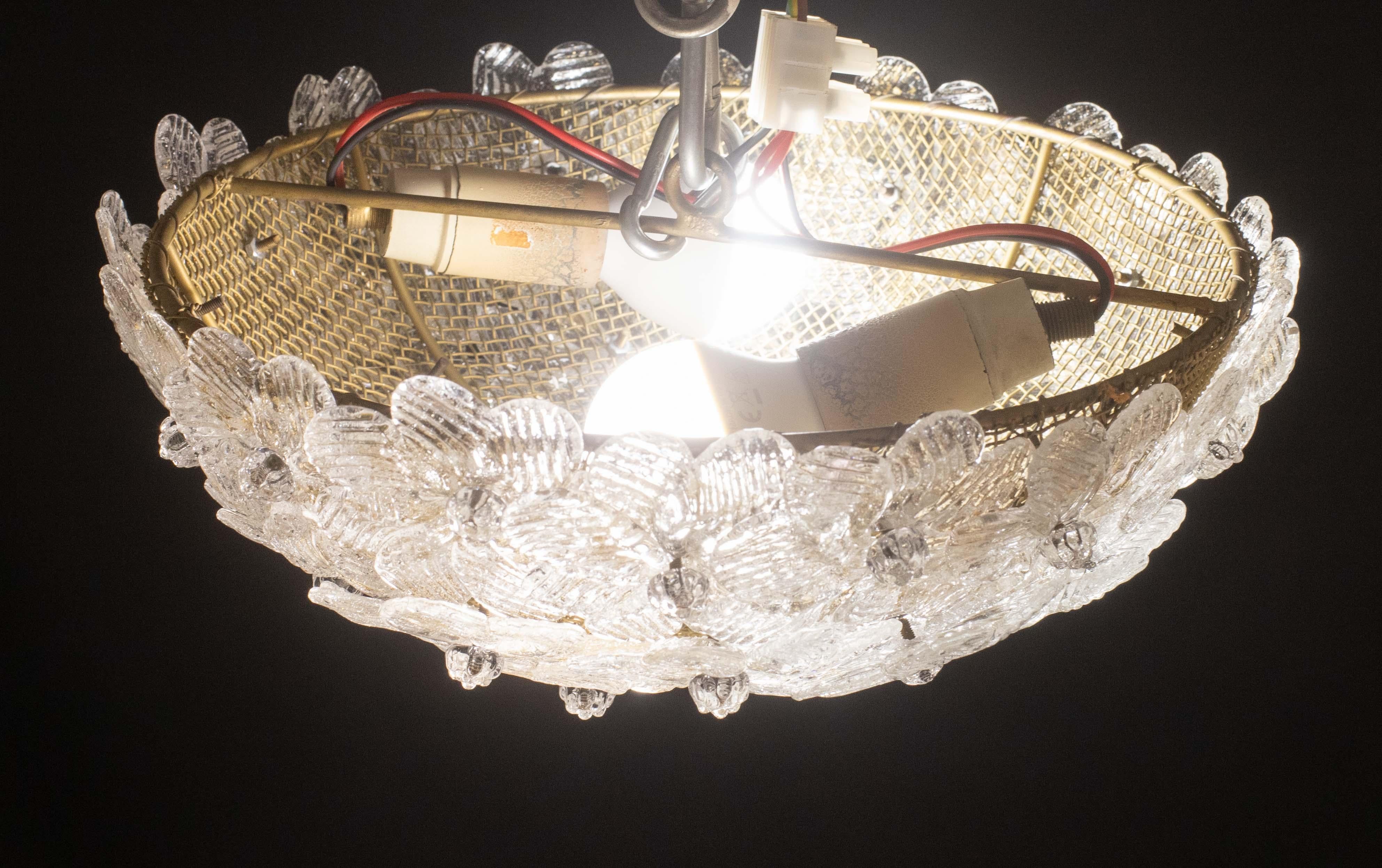 Elegante Lámpara de Techo de Murano Flor Dorada y Trasparente de Seguso para Venini en venta 9