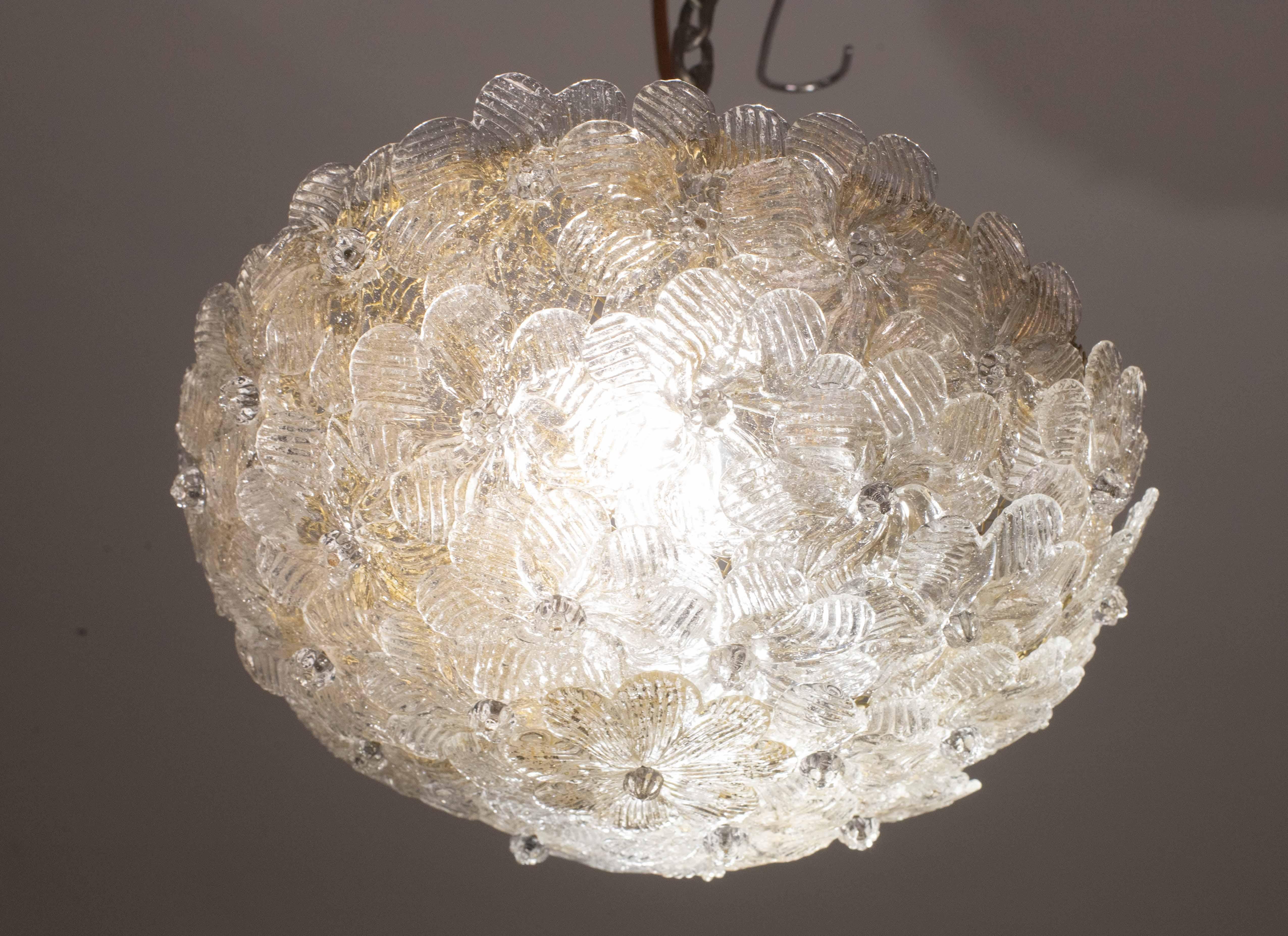 Elegante Lámpara de Techo de Murano Flor Dorada y Trasparente de Seguso para Venini en Bueno estado para la venta en Roma, IT