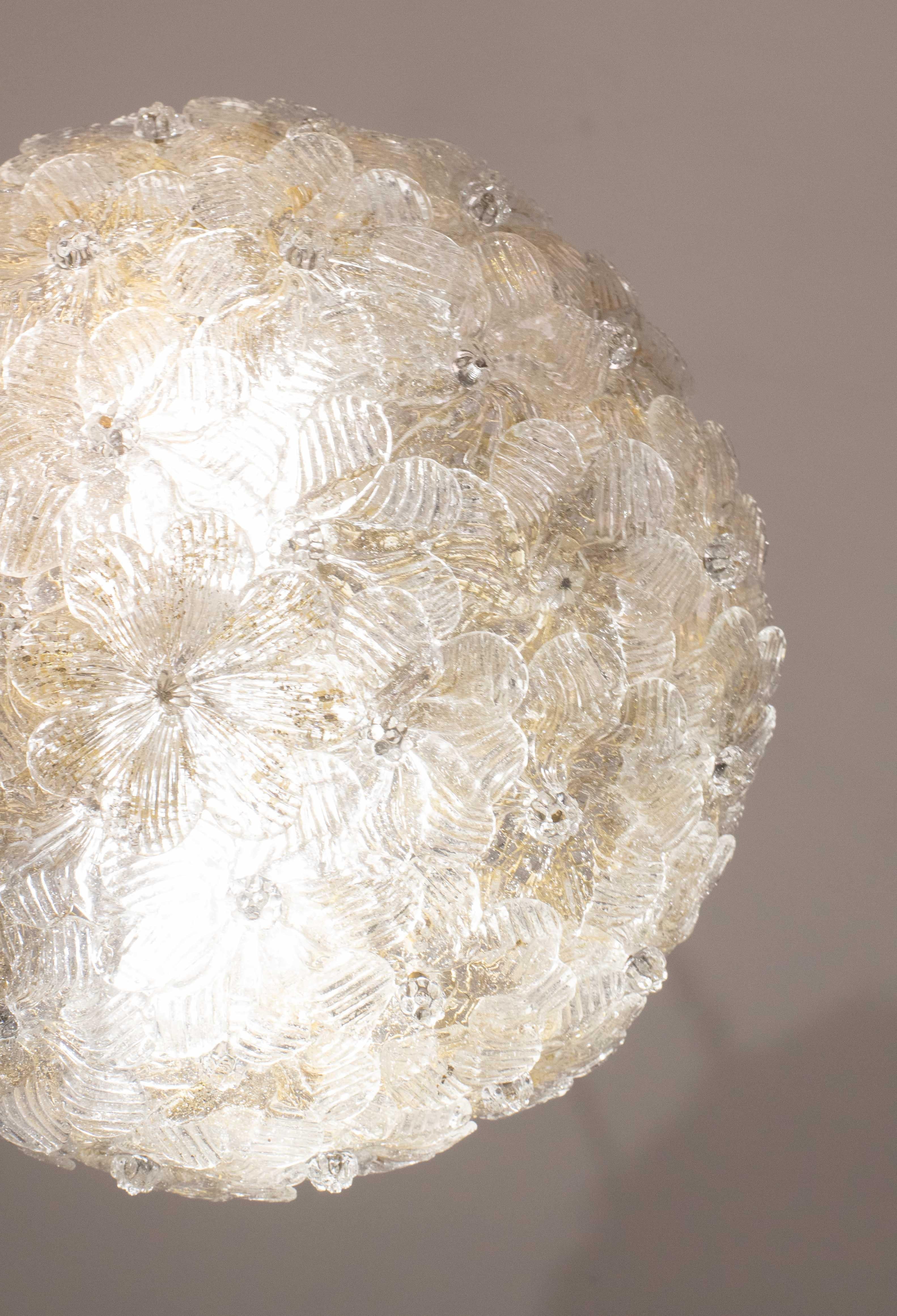 Elegante Lámpara de Techo de Murano Flor Dorada y Trasparente de Seguso para Venini finales del siglo XX en venta