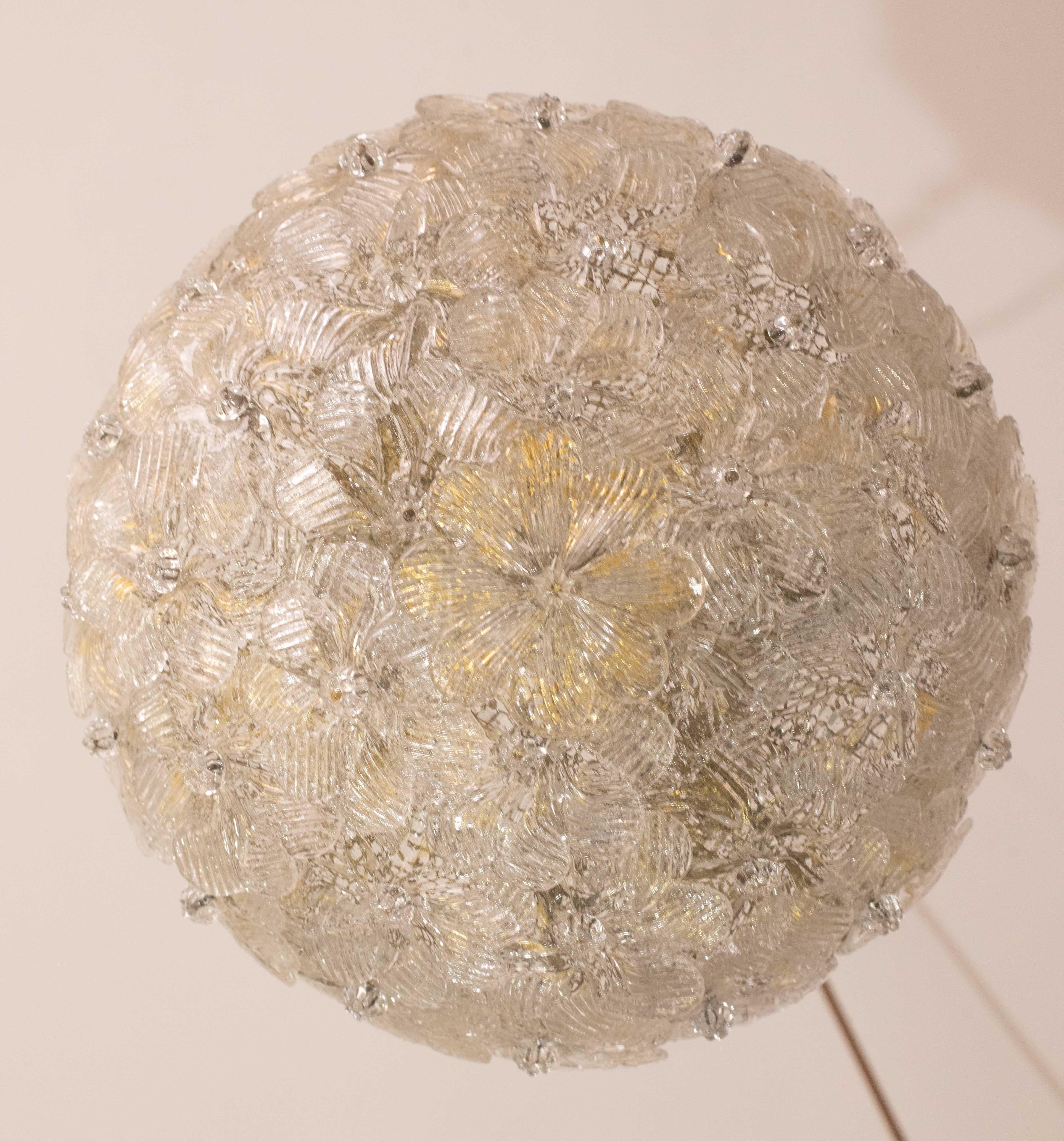 Elegante Lámpara de Techo de Murano Flor Dorada y Trasparente de Seguso para Venini Cristal de Murano en venta