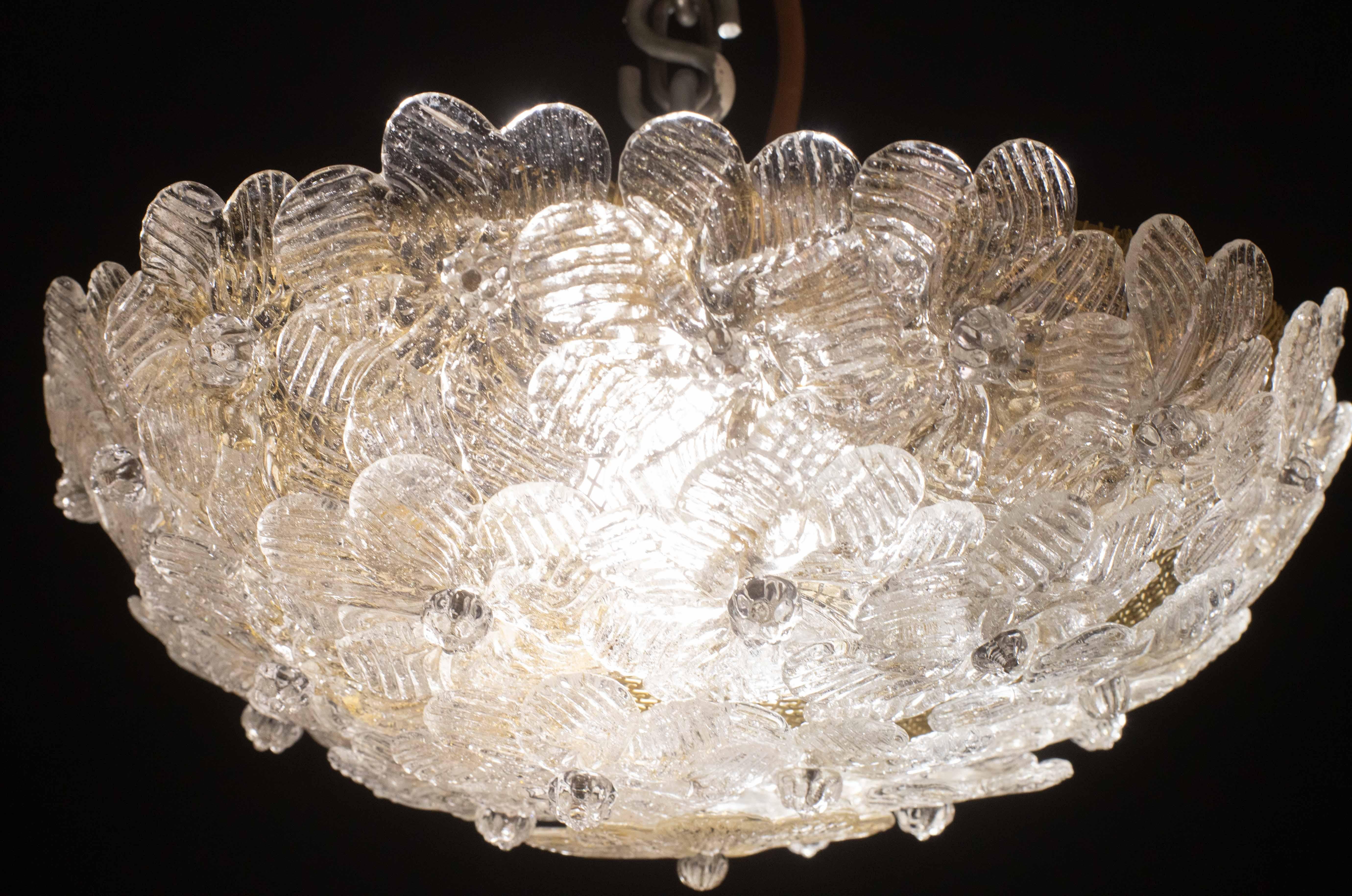 Elegante Lámpara de Techo de Murano Flor Dorada y Trasparente de Seguso para Venini en venta 1