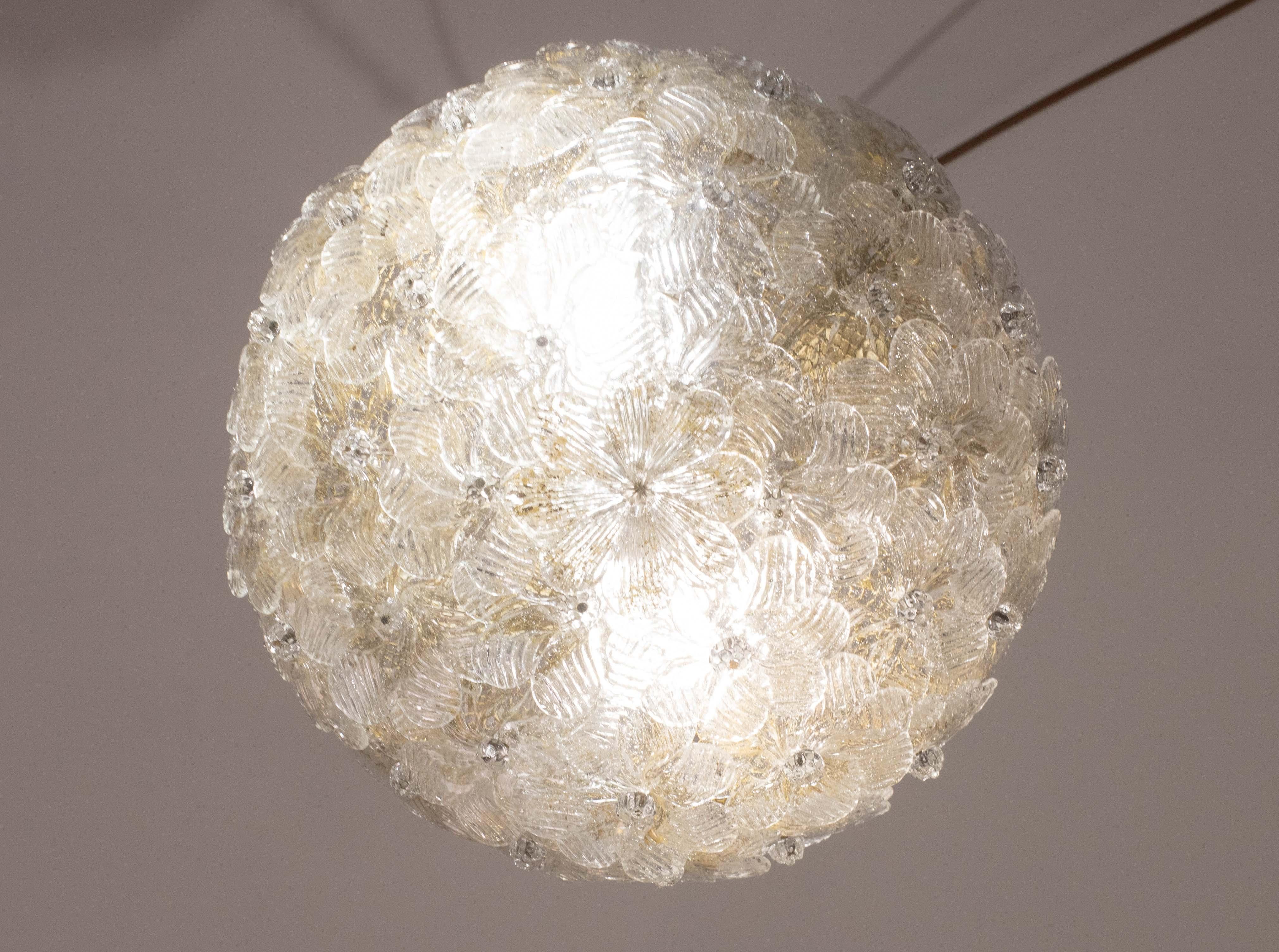 Elegante Lámpara de Techo de Murano Flor Dorada y Trasparente de Seguso para Venini en venta 2