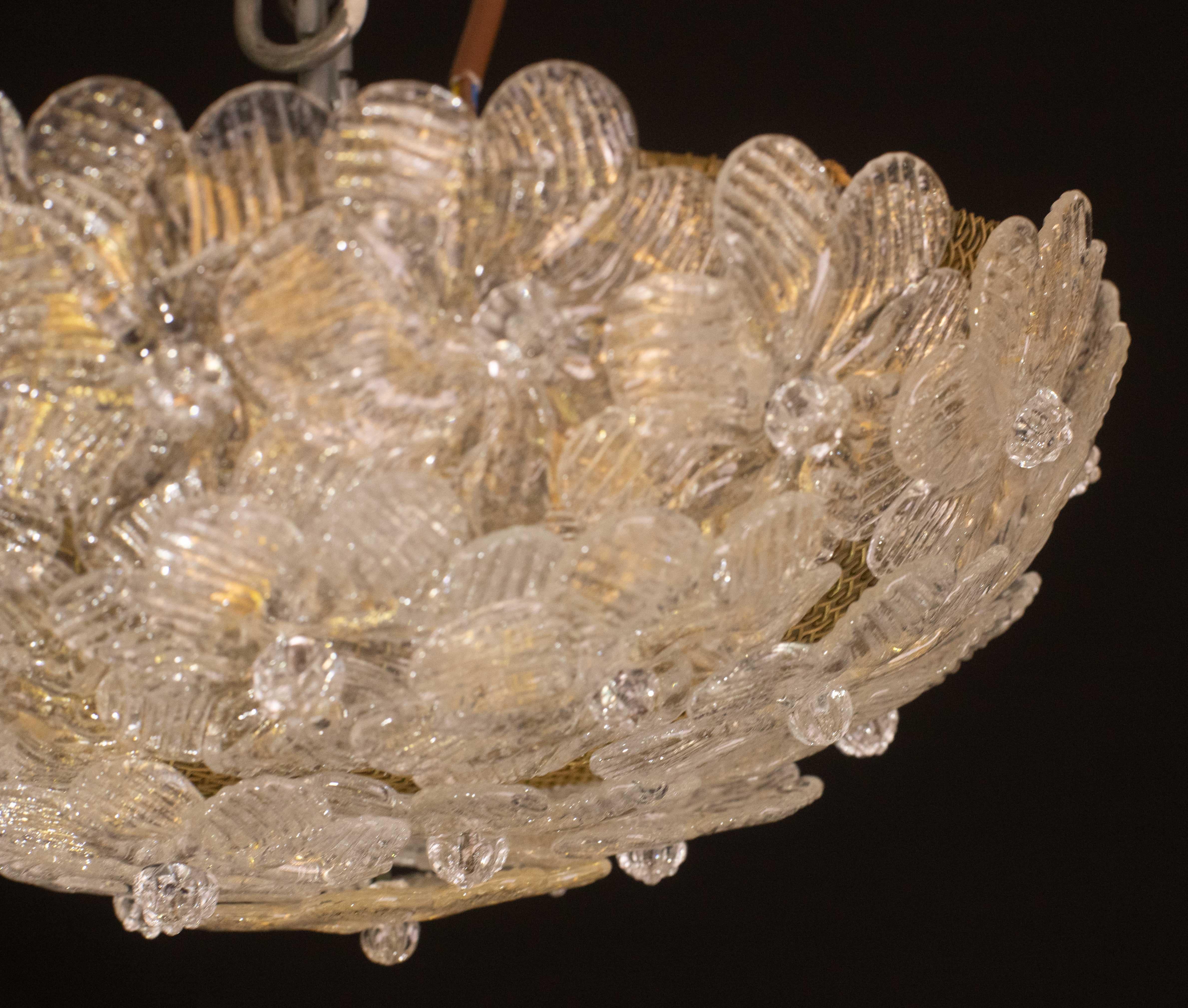 Elegante Lámpara de Techo de Murano Flor Dorada y Trasparente de Seguso para Venini en venta 3