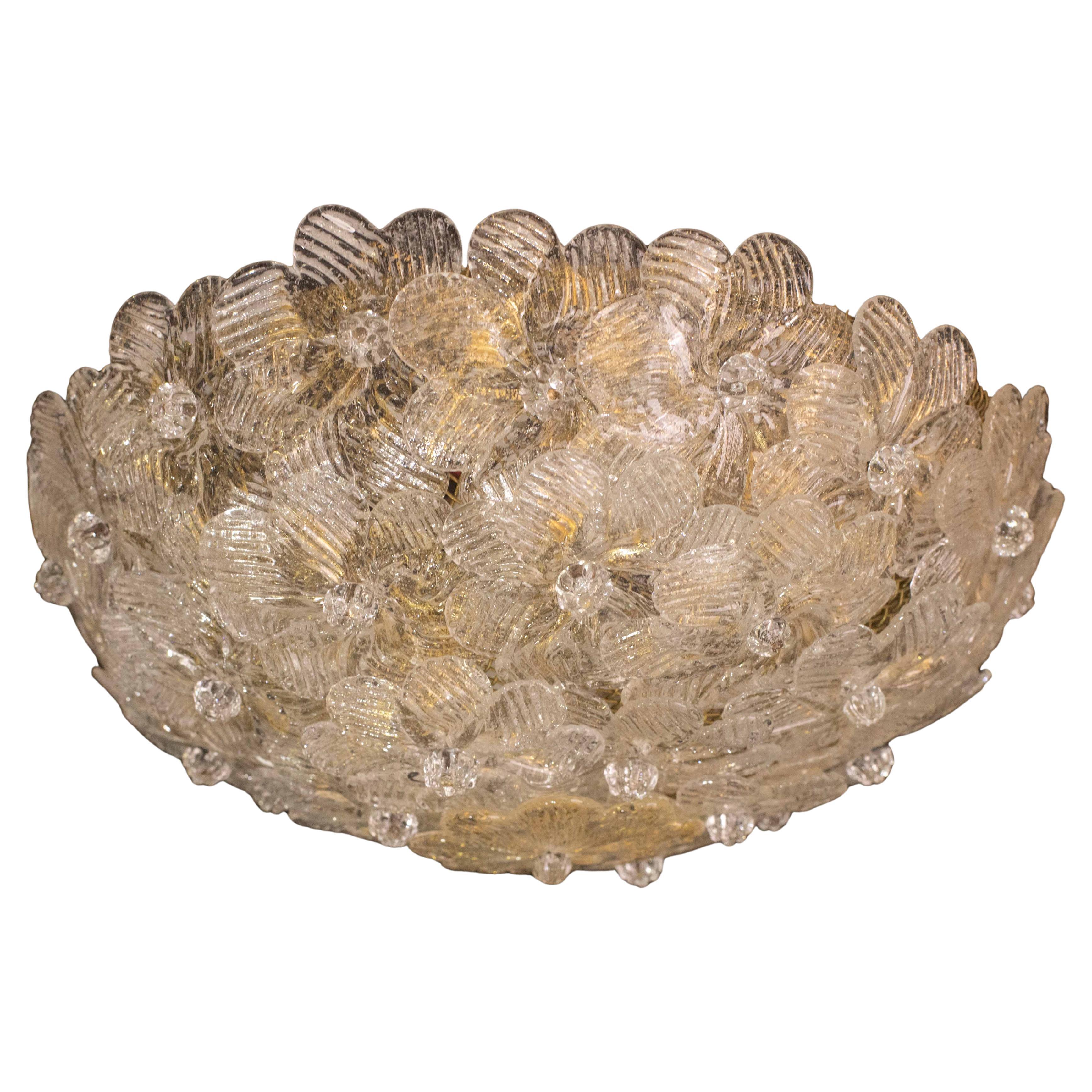 Eleganza della plafoniera di Murano Oro e Fiore Trasparente di Seguso per Venini