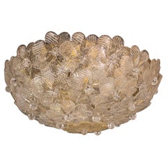 Elegant Murano Ceiling Light Gold and Trasparent Flower by Seguso for Venini