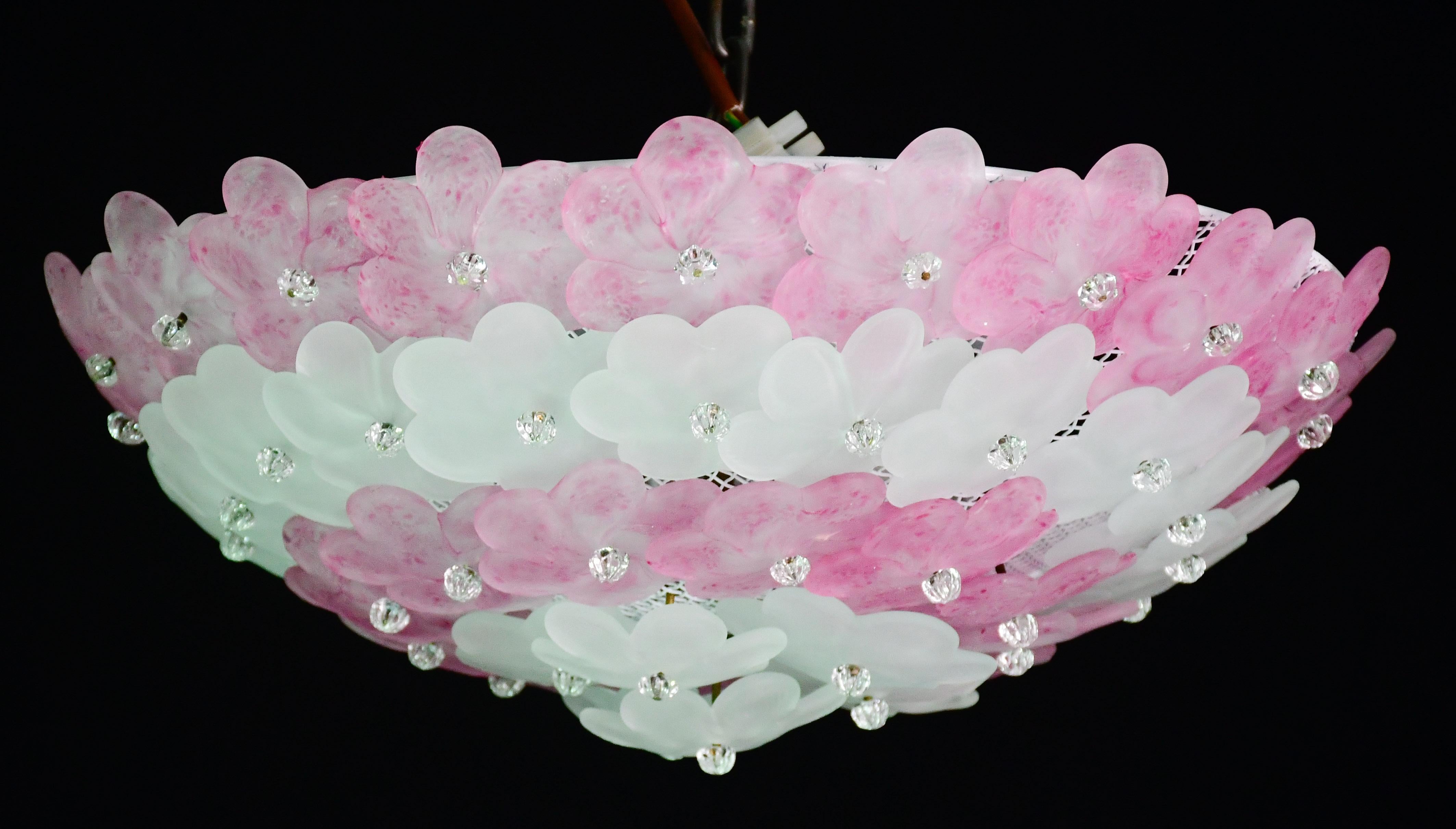 Elegant Murano Ceiling Light Pink Flower by Seguso for Venini, Italy im Angebot 5